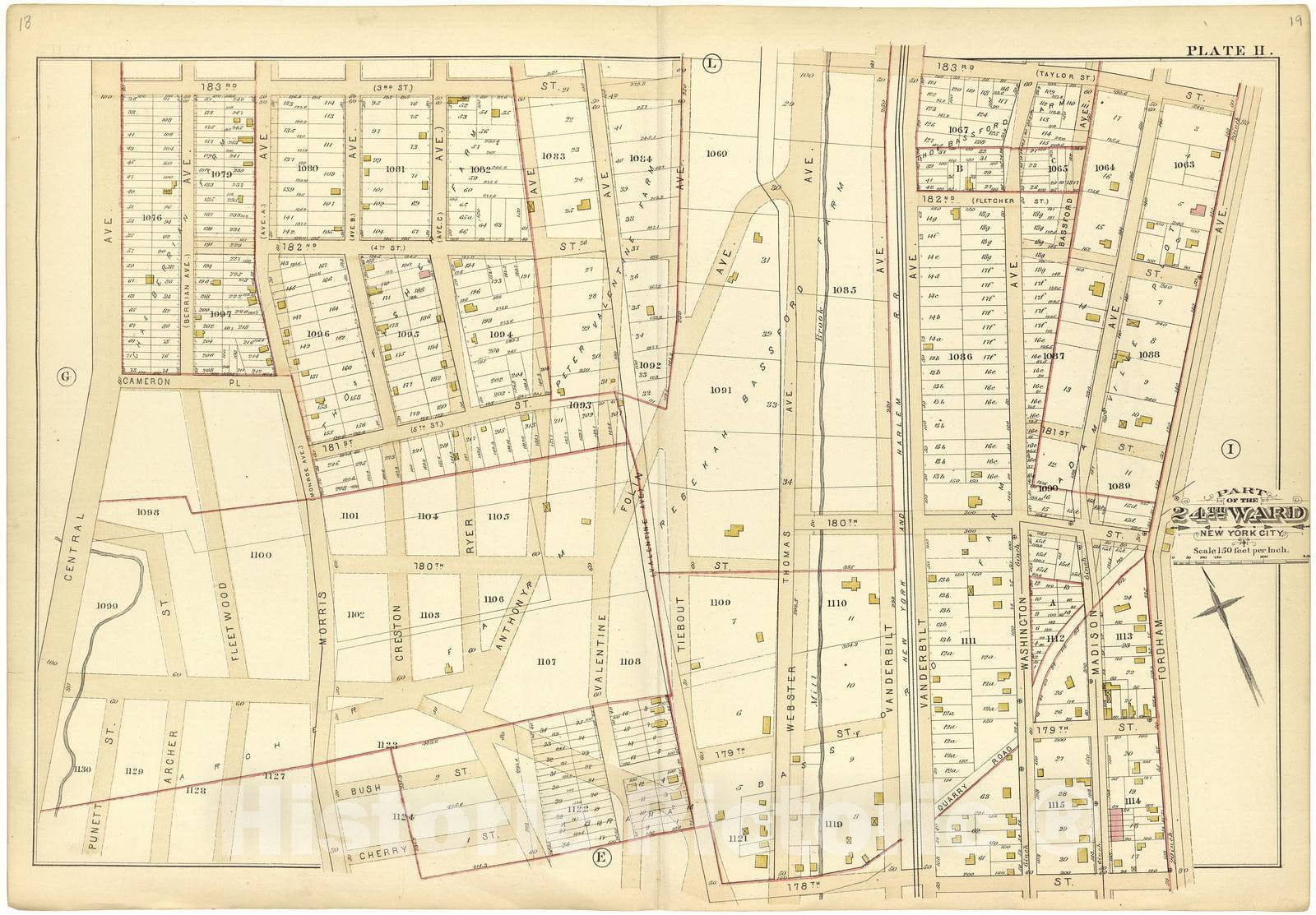 Historic 1882 Map - Atlas of The 24th Ward, City of New York - Part of The 24th Ward New York City - Plate H - Atlas of The Twenty Fourth Ward, New York City