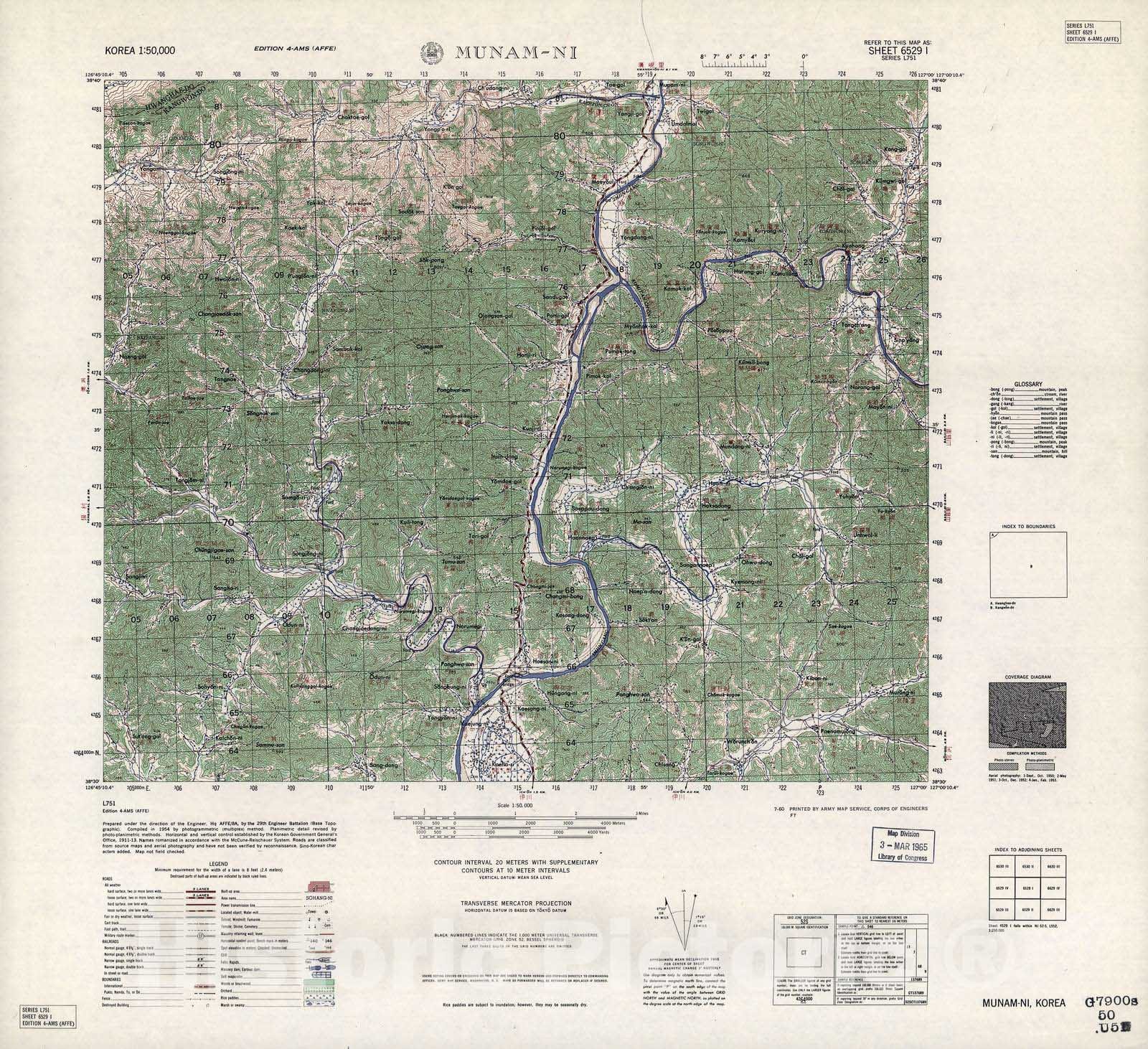 Historic 1945 Map - Korea 1:50,000 - Munam-Ni, 1960 - Series L751