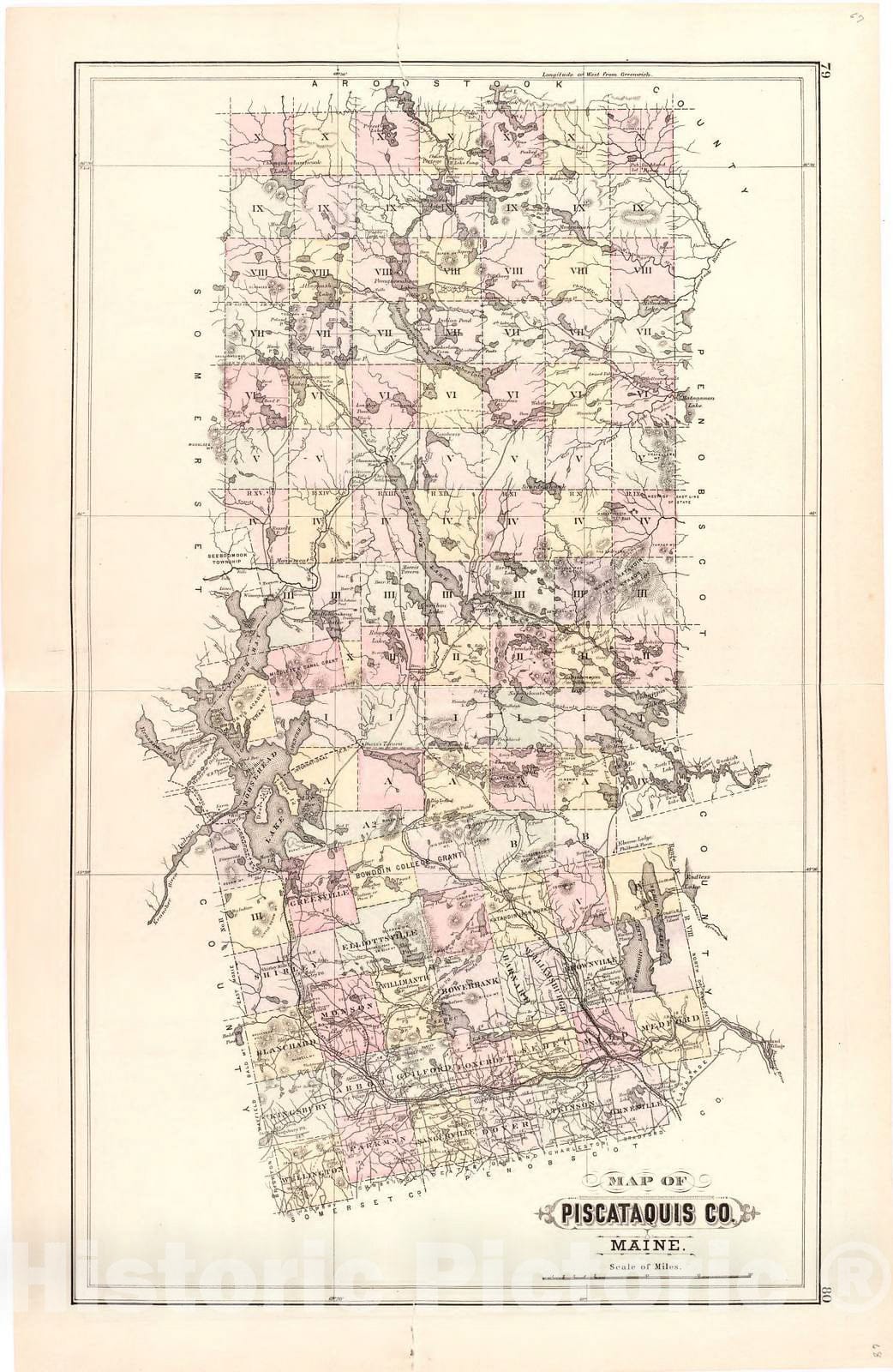 Historic 1887 Map - Colby's Atlas of The State of Maine - Piscataquis Co. Maine