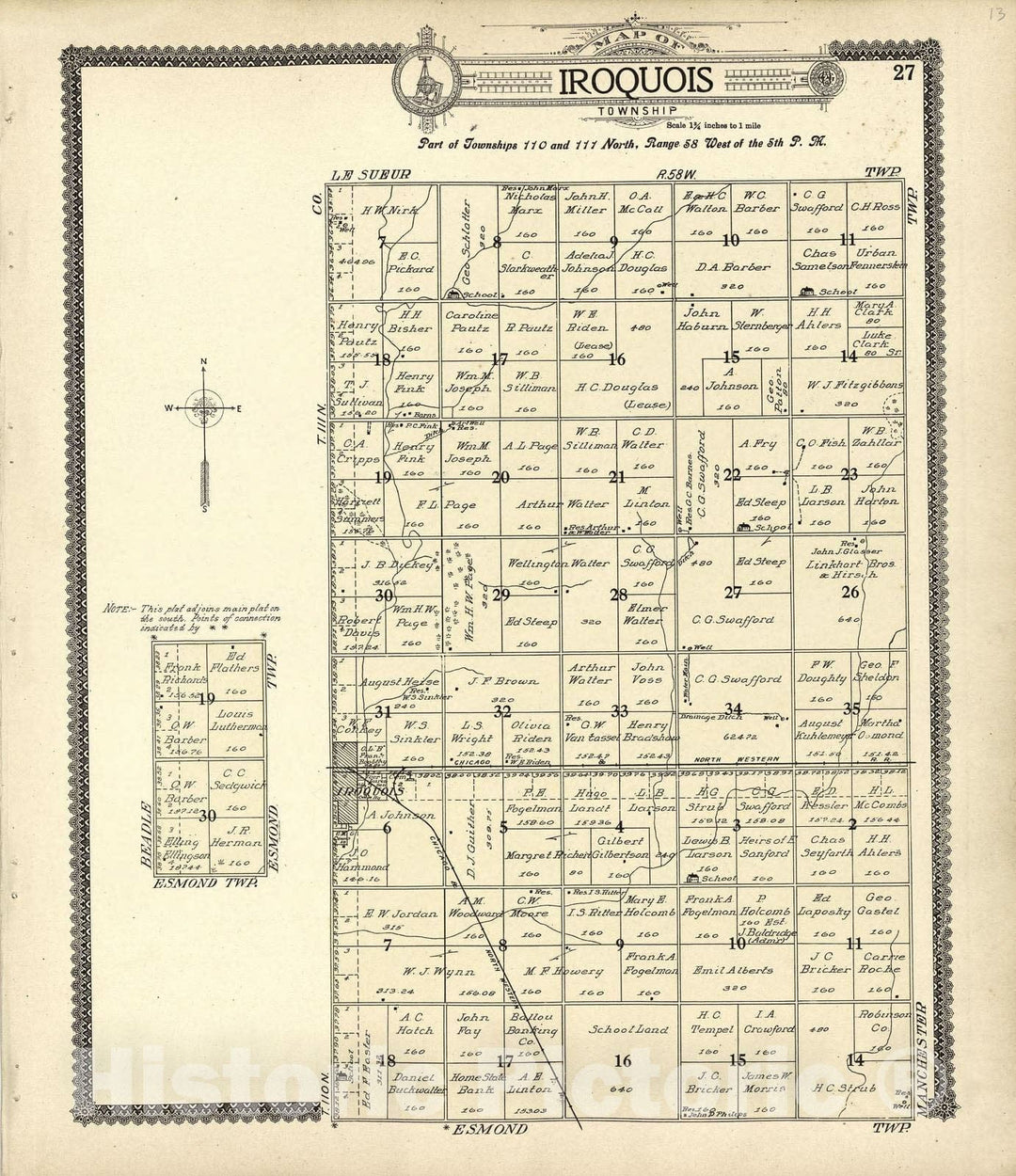 Historic 1909 Map - Standard Atlas of Kingsbury County, South Dakota - Unitied States Land Surveys