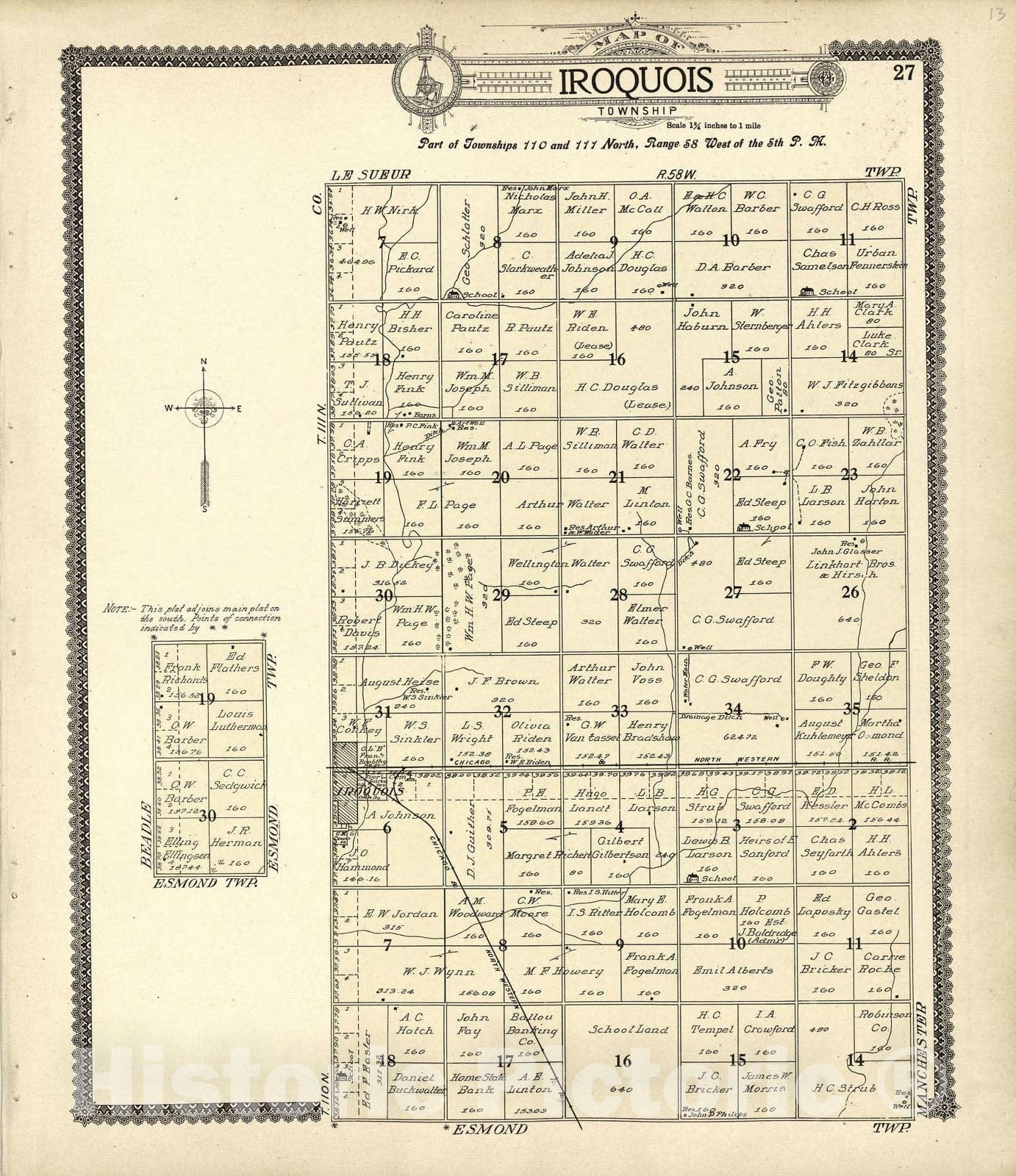 Historic 1909 Map - Standard Atlas of Kingsbury County, South Dakota - Unitied States Land Surveys