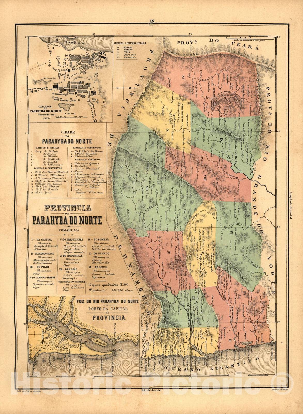 Historic 1868 Map - Atlas do Imperio do Brazil - Provincia da Parahyba do Norte