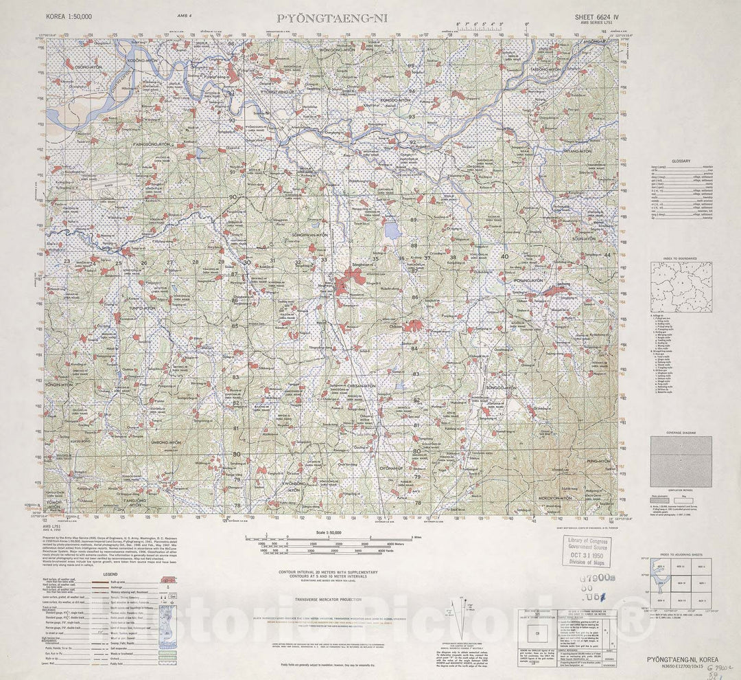 Historic 1945 Map - Korea 1:50,000 - P'yongt'aeng-Ni, 1950 - Series L751