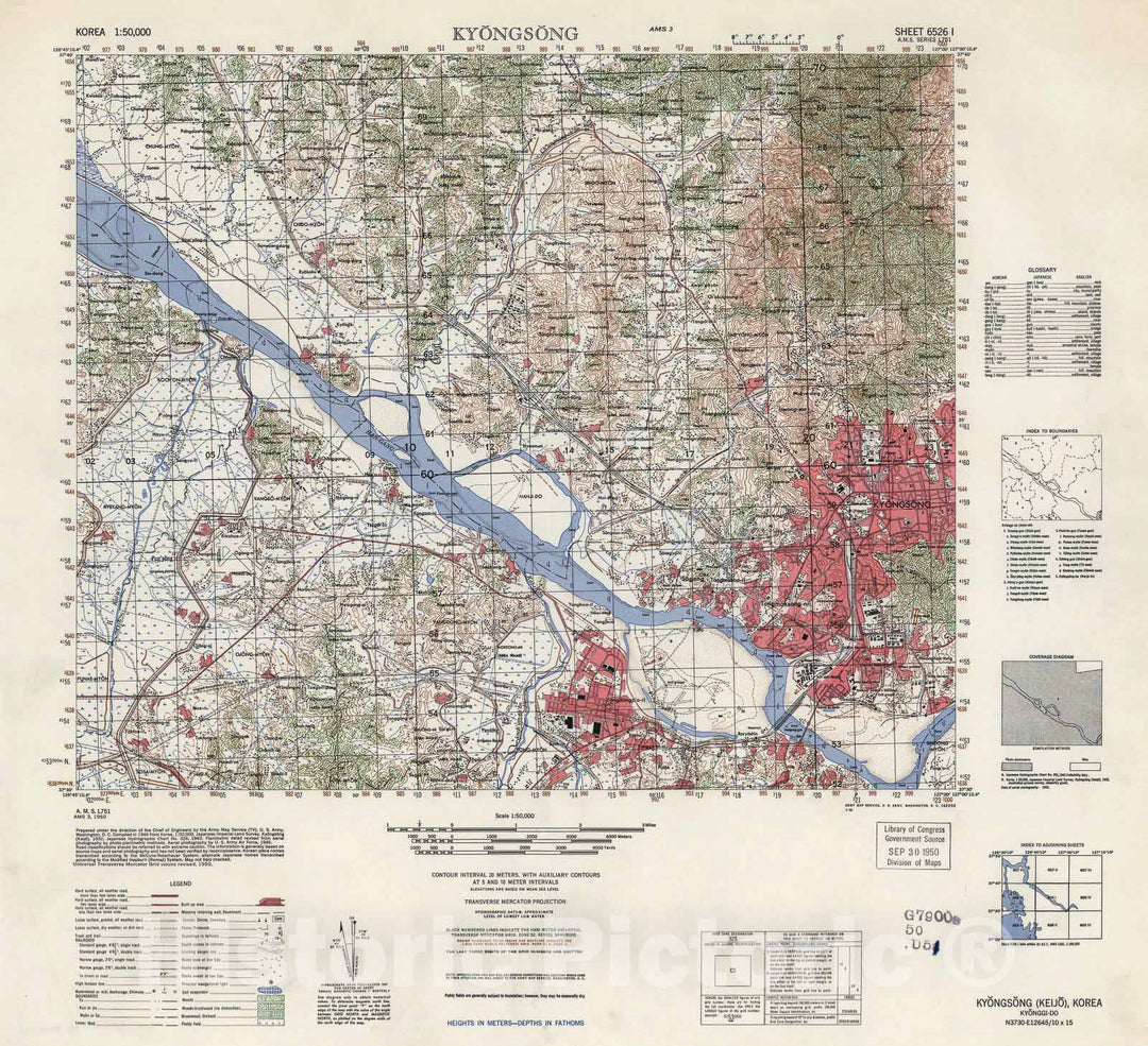 Historic 1945 Map - Korea 1:50,000 - Kyongsong, 1950 - Series L751