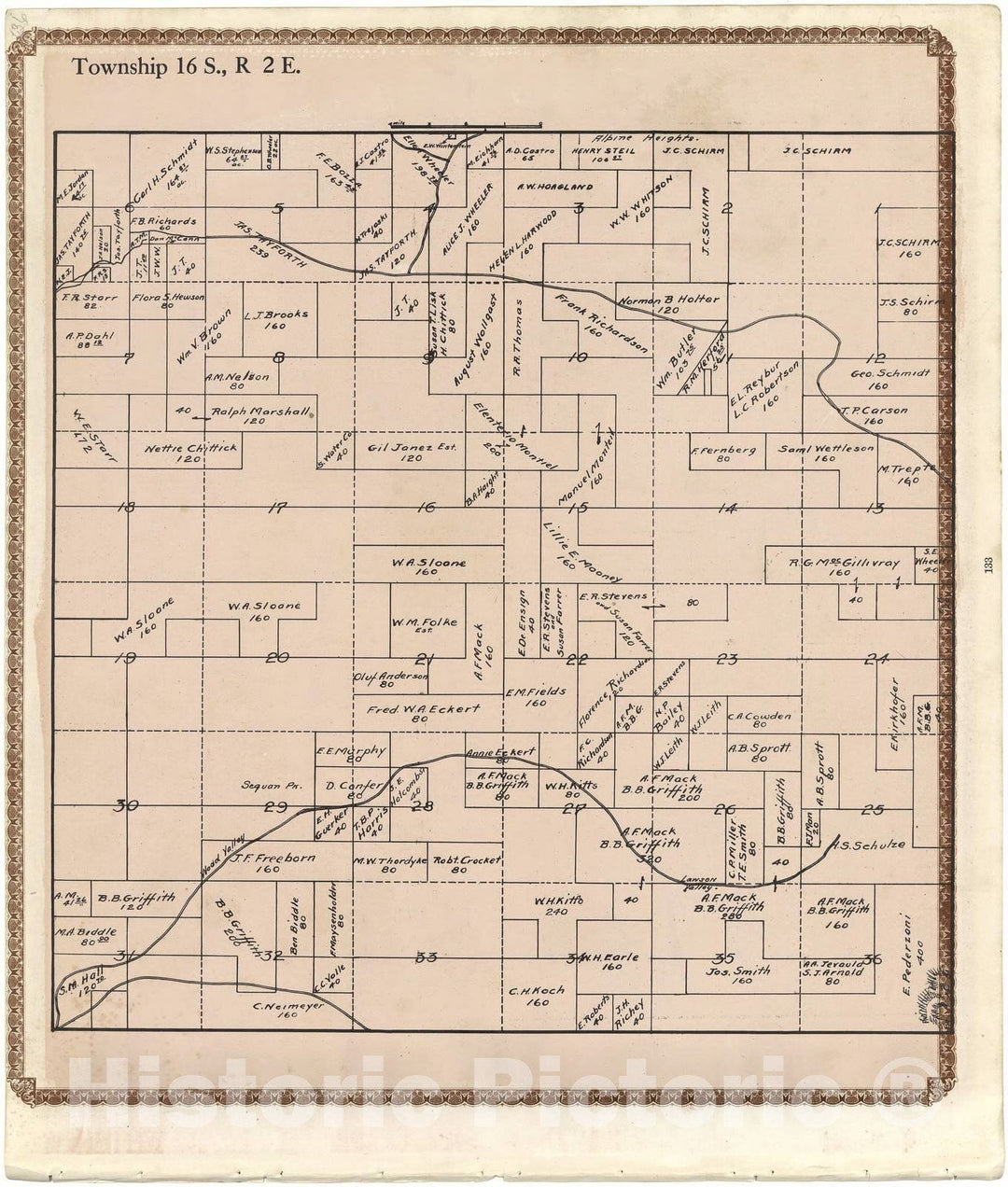 Historic 1912 Map - Plat Book of San Diego County, California - Township 16 S, R. 3 E