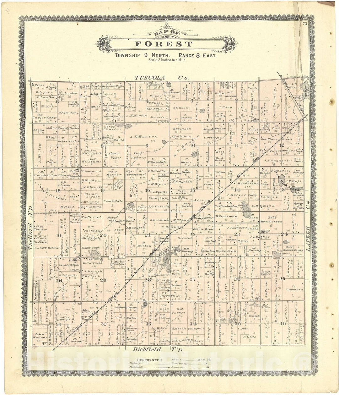 Historic 1889 Map - Atlas of Genesee County, Michigan : containing maps of Every Township in The County, with Village and City plats - Map of Clayton