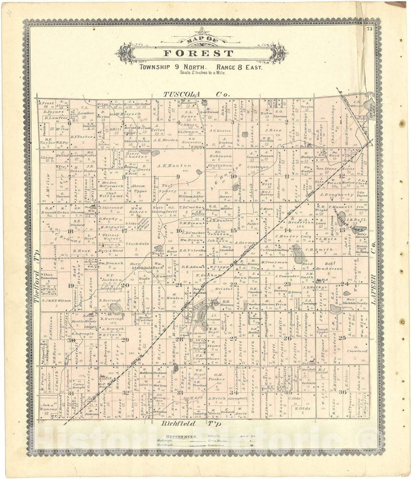 Historic 1889 Map - Atlas of Genesee County, Michigan : containing maps of Every Township in The County, with Village and City plats - Map of Clayton