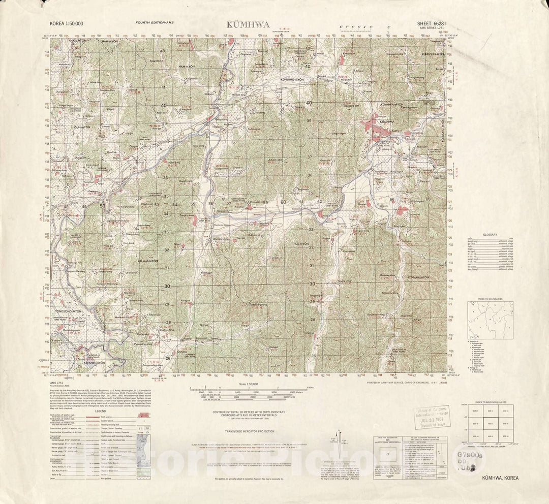 Historic 1945 Map - Korea 1:50,000 - Kumhwa, 1951 - Series L751