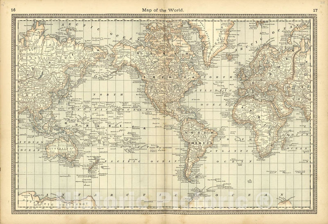 Historic 1882 Map - Historical Hand-Atlas, Illustrated - Map of The World - Historical Hand Atlas, Illustrated, General & Local