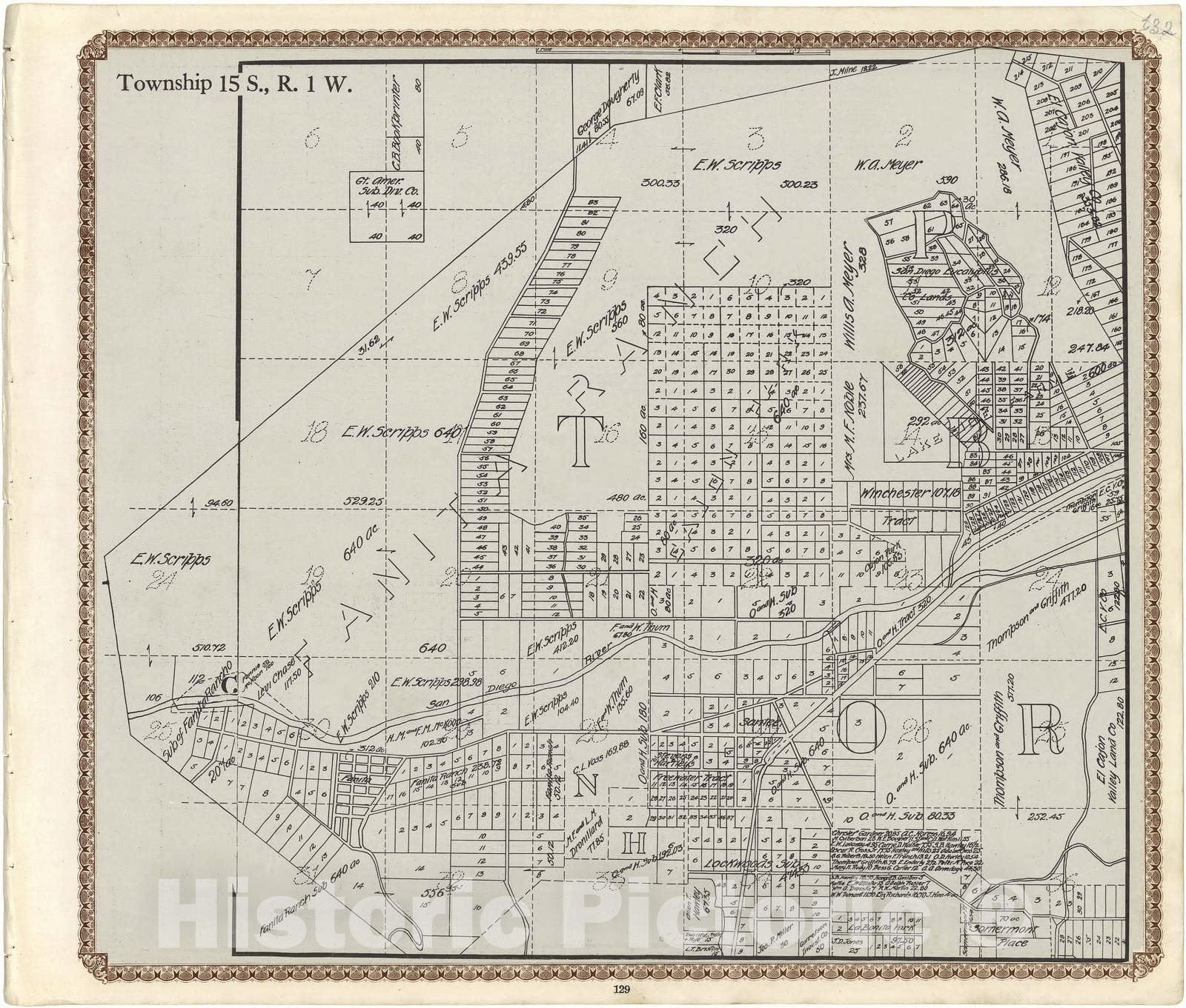 Historic 1912 Map - Plat Book of San Diego County, California - Township 15 S, R. 1 W