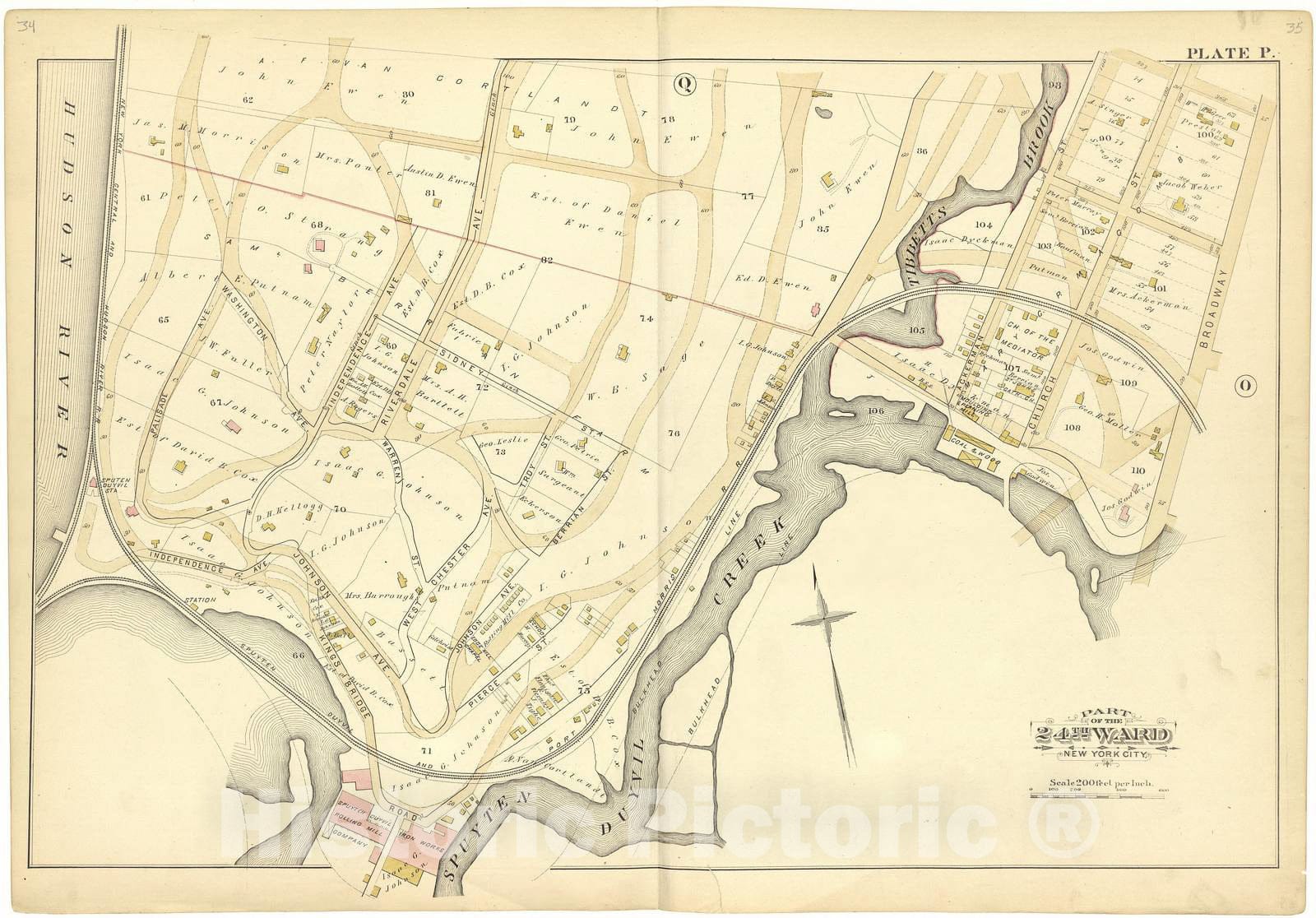 Historic 1882 Map - Atlas of The 24th Ward, City of New York - Part of The 24th Ward New York City - Plate P - Atlas of The Twenty Fourth Ward, New York City