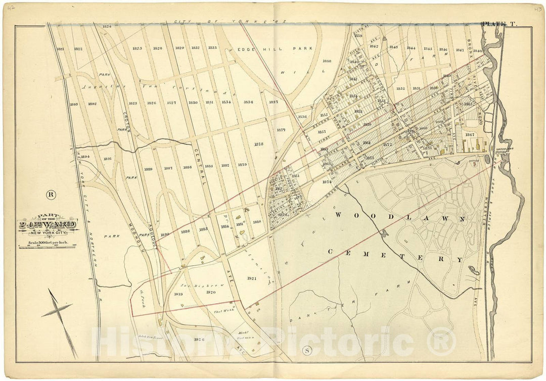 Historic 1882 Map - Atlas of The 24th Ward, City of New York - Part of The 24th Ward New York City - Plate T - Atlas of The Twenty Fourth Ward, New York City