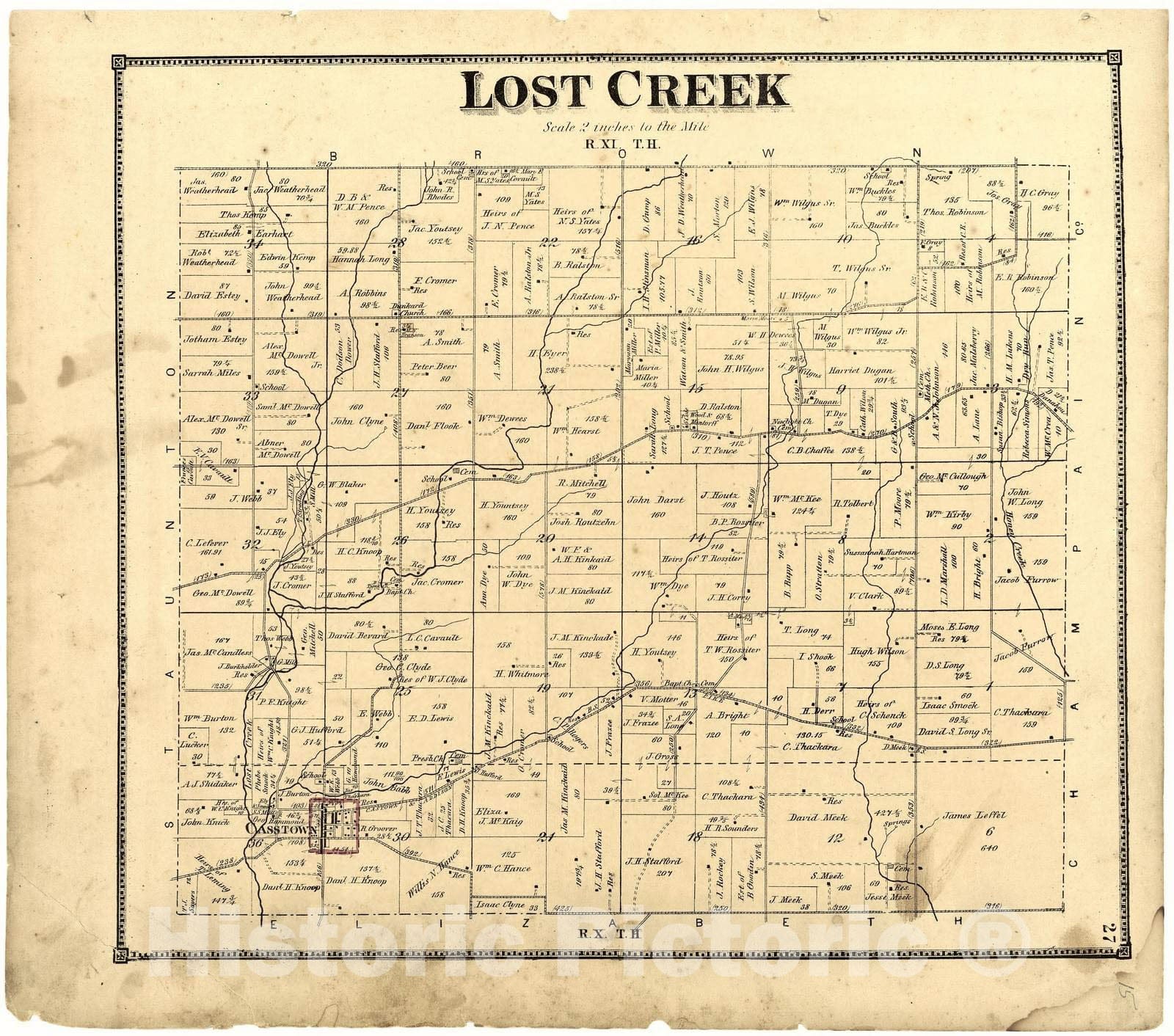 Historic 1871 Map - Atlas of Miami Co, Ohio - Lost Creek - Atlas of Miami County, Ohio