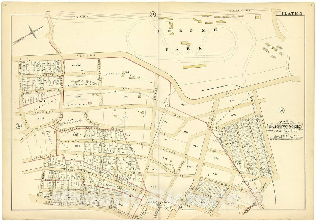 Historic 1882 Map - Atlas of The 24th Ward, City of New York - Part of The 24th Ward New York City - Plate N - Atlas of The Twenty Fourth Ward, New York City