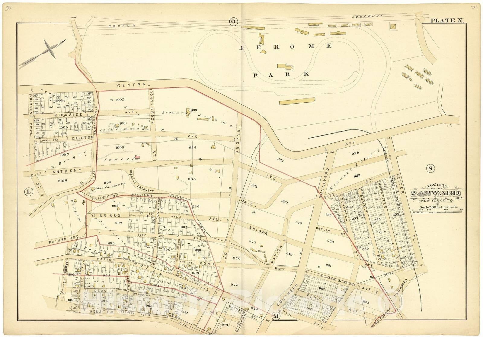 Historic 1882 Map - Atlas of The 24th Ward, City of New York - Part of The 24th Ward New York City - Plate N - Atlas of The Twenty Fourth Ward, New York City