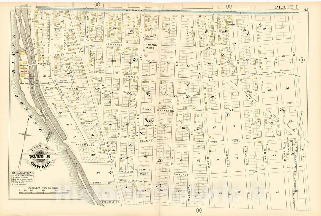 Historic 1880 Map - City Atlas of Oswego, New York - Part of Ward 8. Oswego. Plate I. - Atlas of The City of Oswego N.Y.