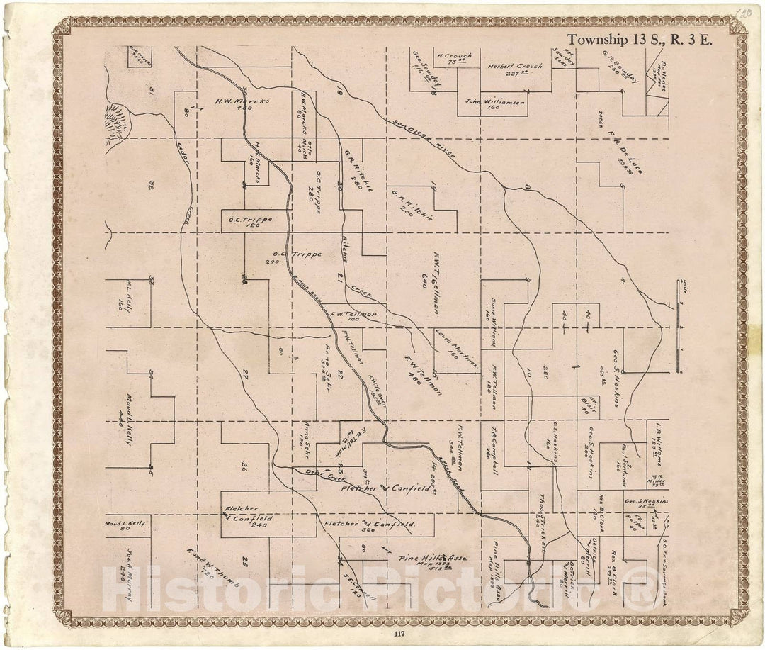 Historic 1912 Map - Plat Book of San Diego County, California - Township 13 S, R. 1 E Valle De Los Amigos