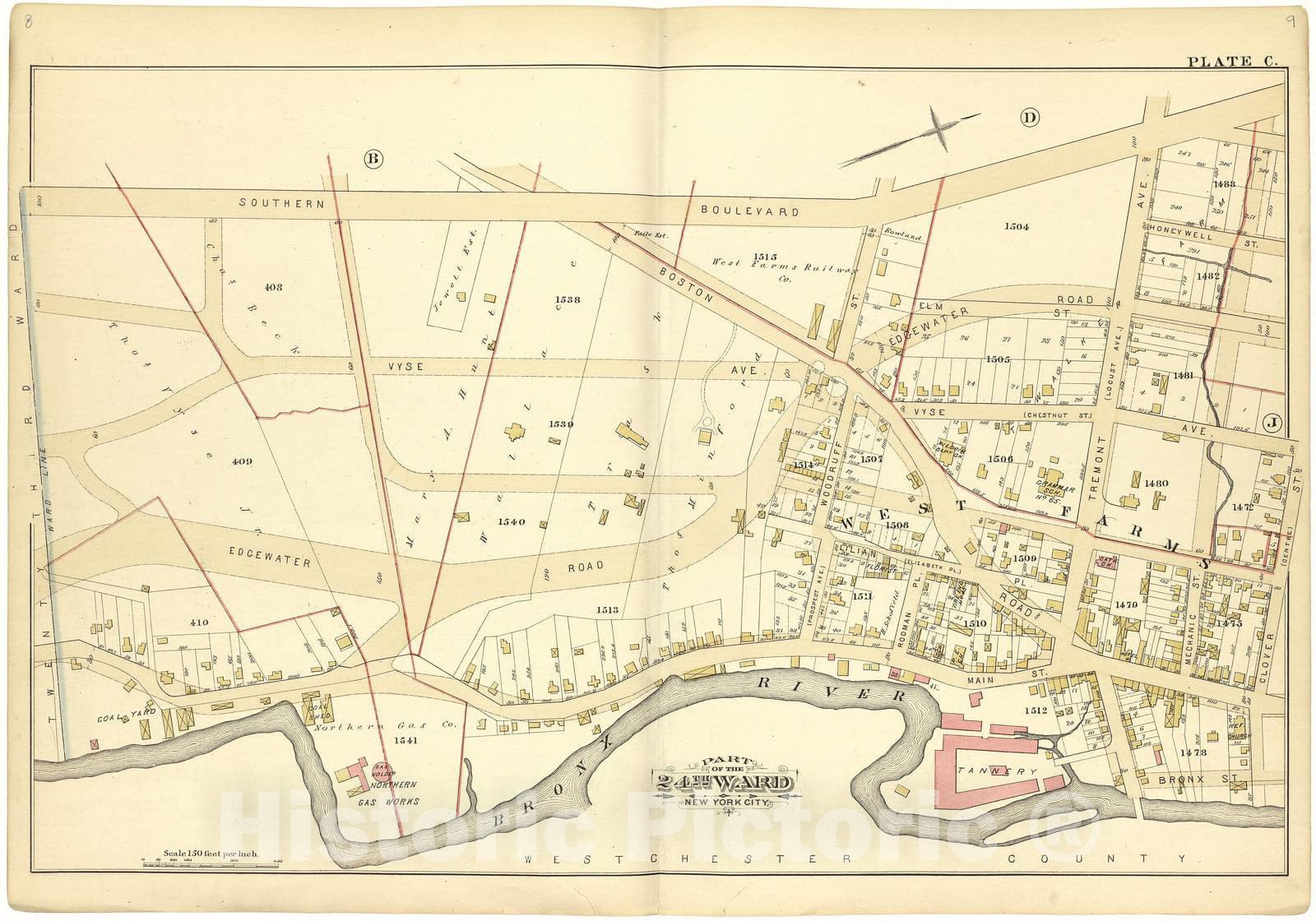 Historic 1882 Map - Atlas of The 24th Ward, City of New York - Part of The 24th Ward New York City - Plate C - Atlas of The Twenty Fourth Ward, New York City