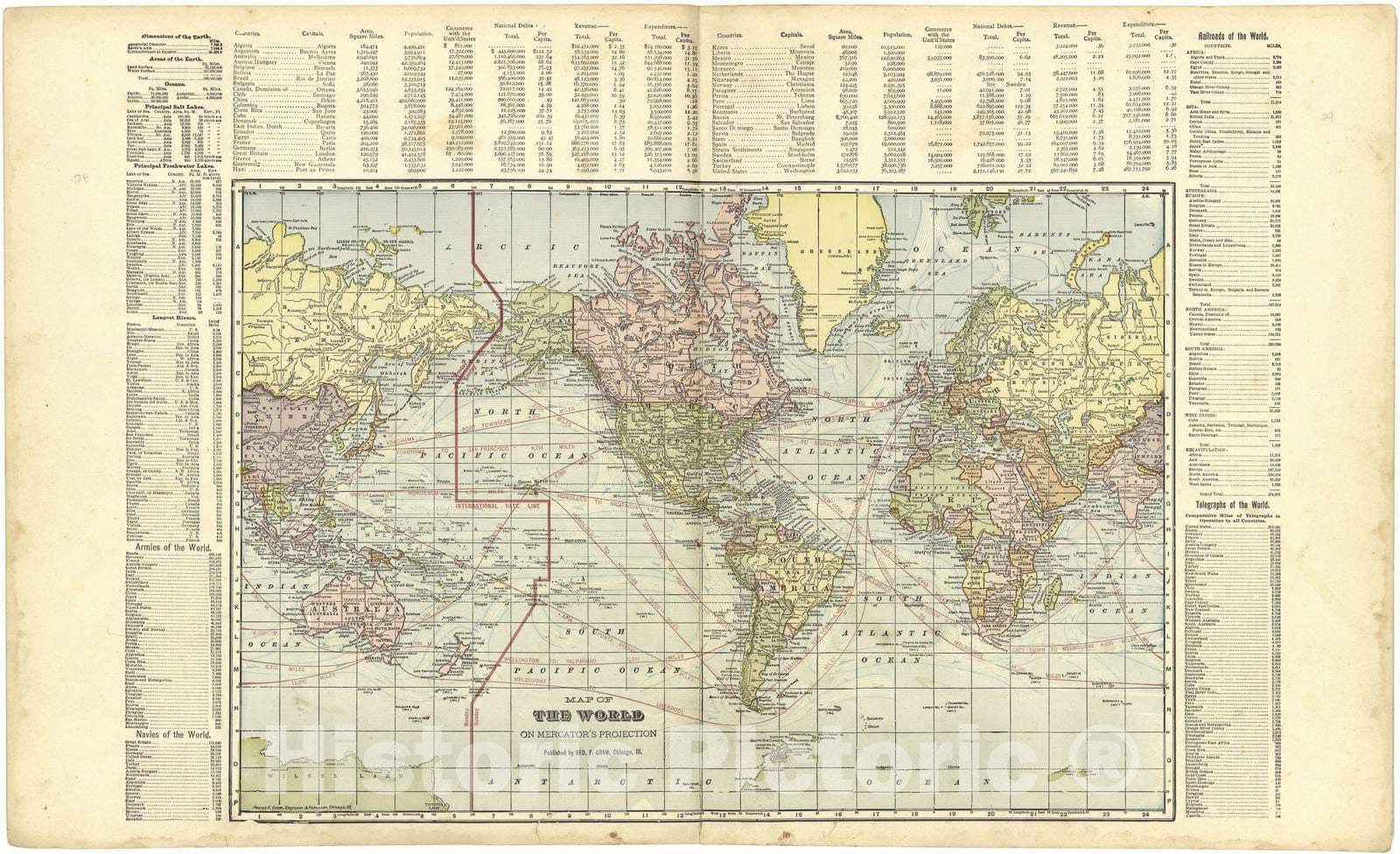 Historic 1908 Map - Standard Atlas of Cedar County, Missouri - Map of The World on Mercator's Projection