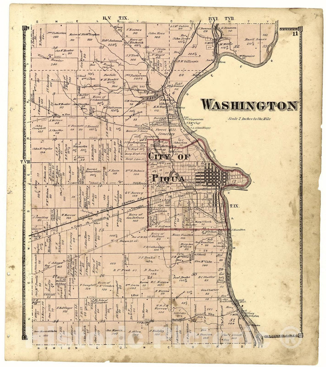 Historic 1871 Map - Atlas of Miami Co, Ohio - Washington - Atlas of Miami County, Ohio