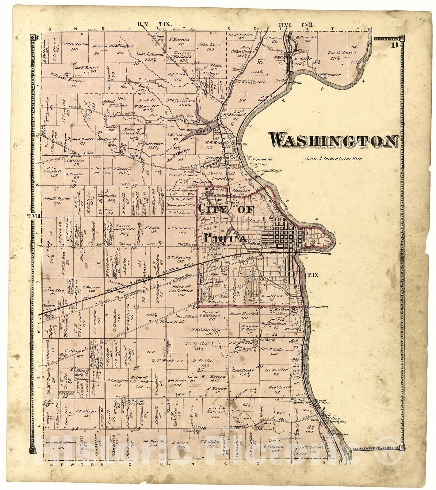 Historic 1871 Map - Atlas of Miami Co, Ohio - Washington - Atlas of Miami County, Ohio