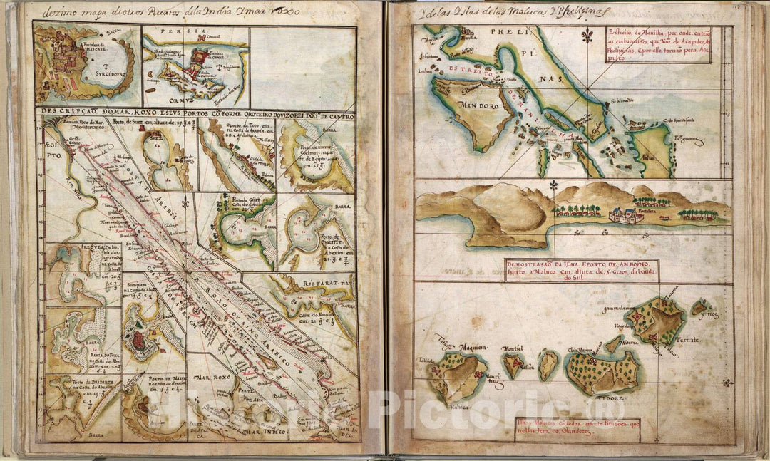 Historic 1630 Map - Taboas geraes de toda a navegaÃ§Ã£o - Plans of Ports, Islands, and Cities on The Coast of Africa and India - 1692