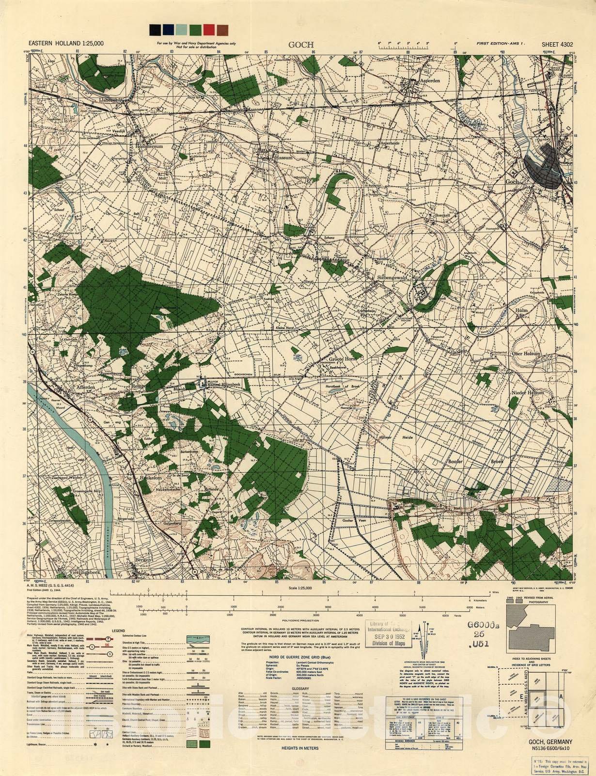 Historic 1944 Map - Eastern Holland 1:25,000 - Goch, (Eastern) Holland and Germany - A.M.S. M832