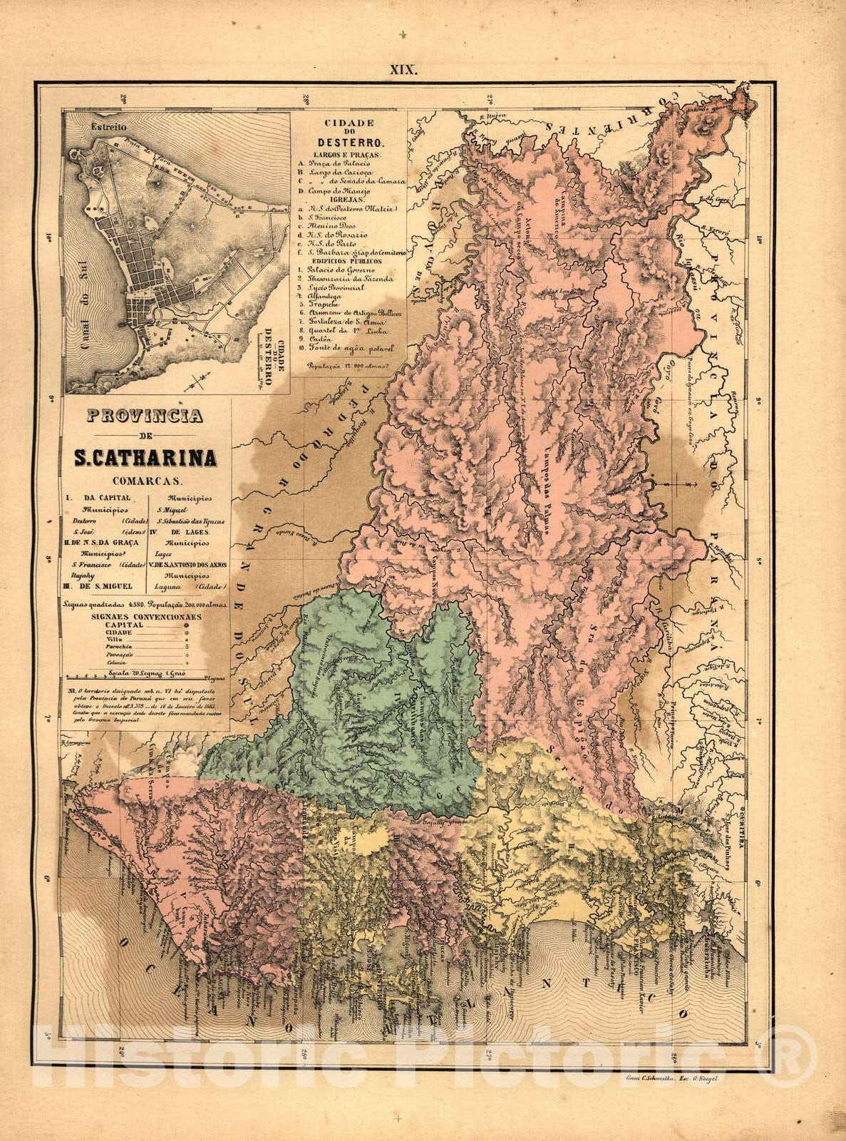 Historic 1868 Map - Atlas do Imperio do Brazil - Provincia de S. Catharina