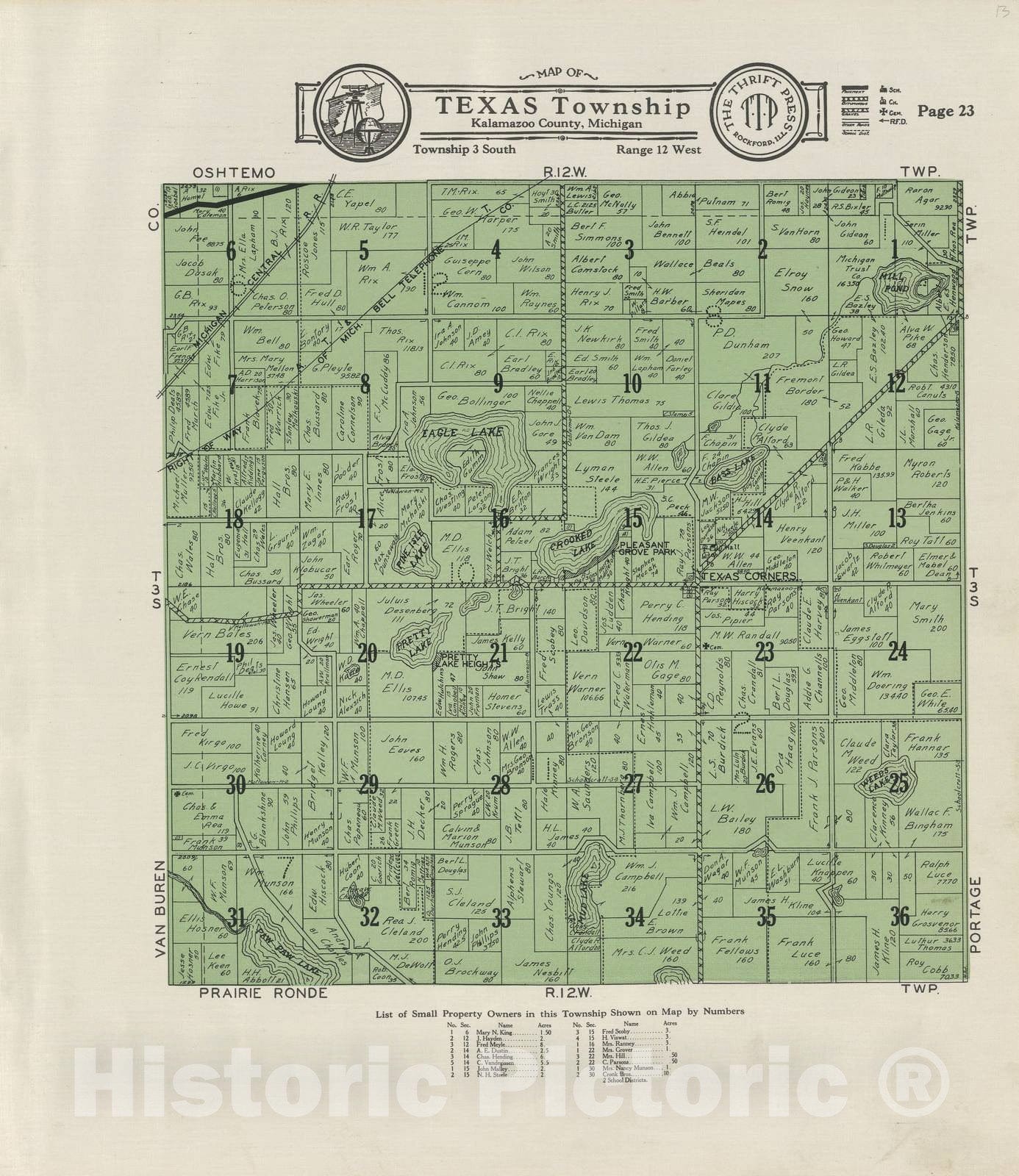 Historic 1928 Map - Plat Book of Kalamazoo County, Michigan - Map of Texas Township - Atlas and plat Book, Kalamazoo County, Michigan