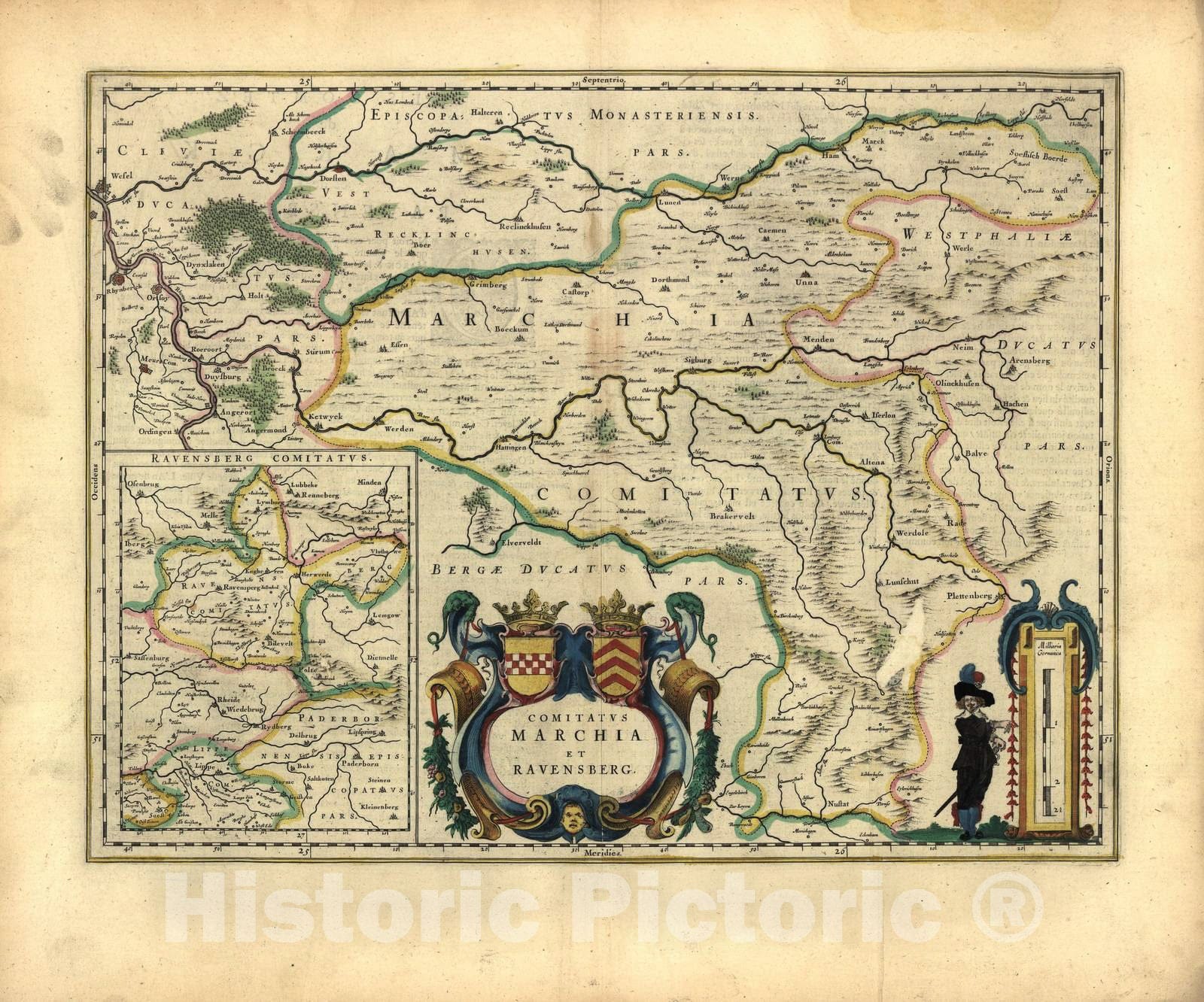 Historic 1647 Map - Le Theatre du Monde, ou, Novvel Atlas - The Counties of Mark and Ravensberg, Germany - Novvel Atlas