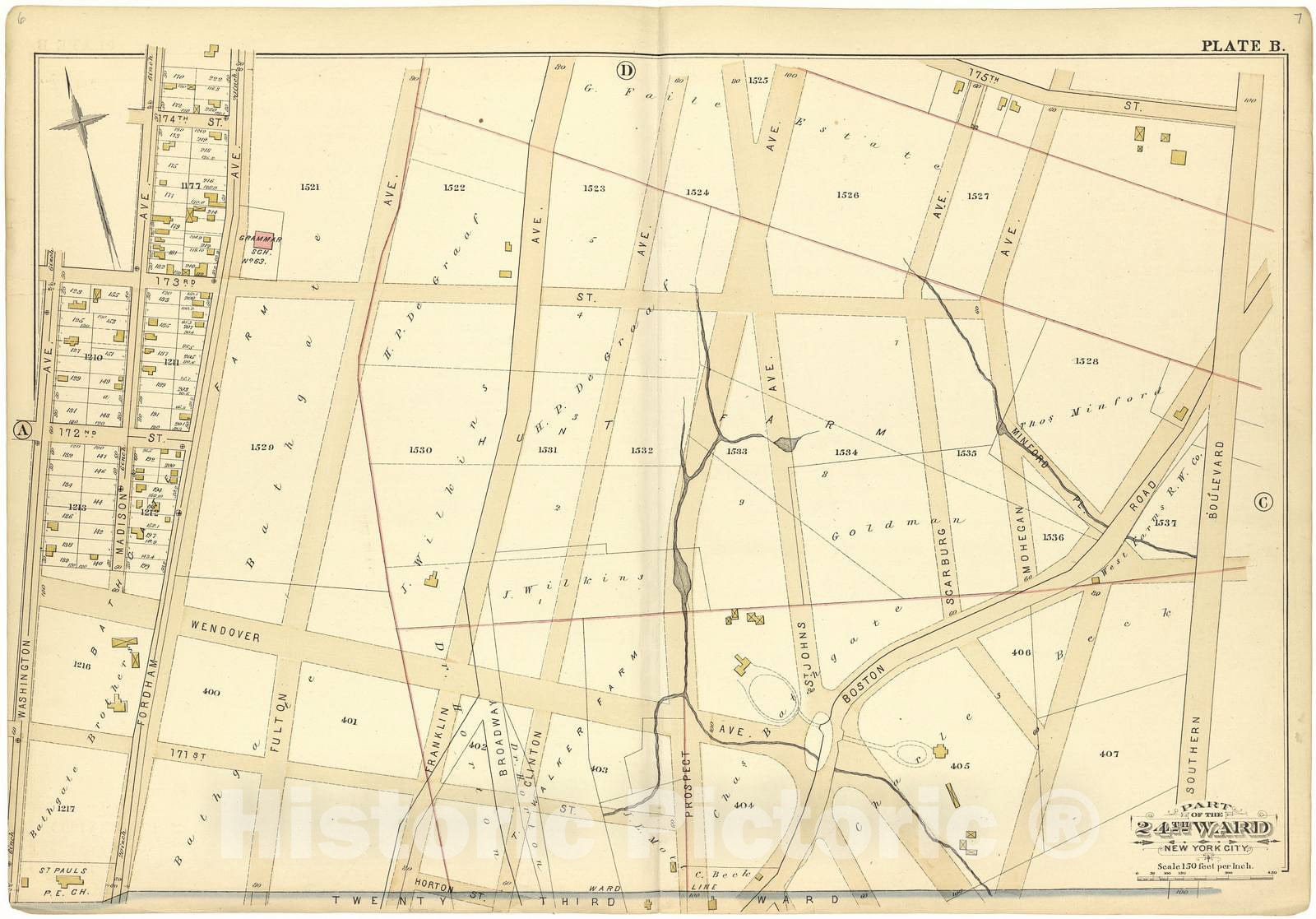 Historic 1882 Map - Atlas of The 24th Ward, City of New York - Part of The 24th Ward New York City - Plate B - Atlas of The Twenty Fourth Ward, New York City