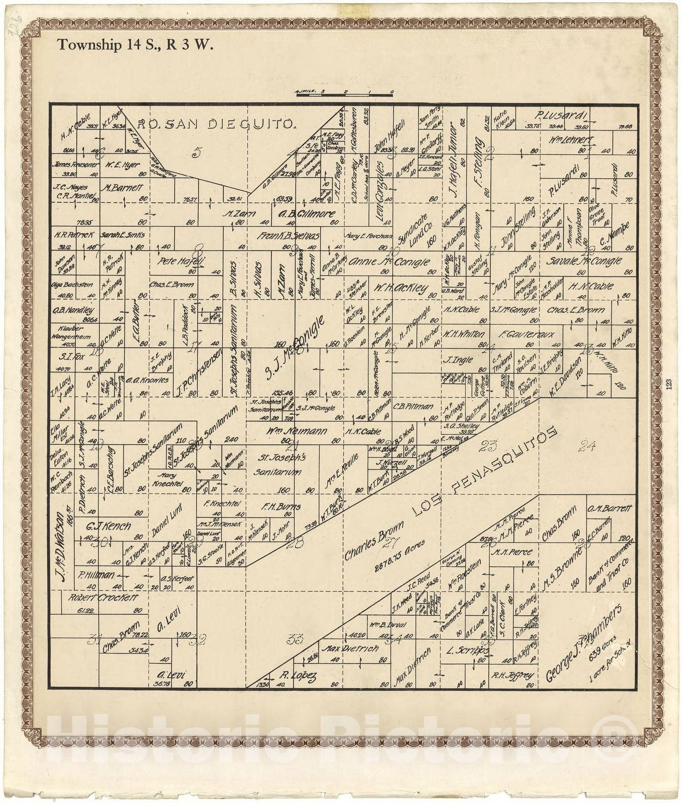 Historic 1912 Map - Plat Book of San Diego County, California - Township 14 S, R. 1 E