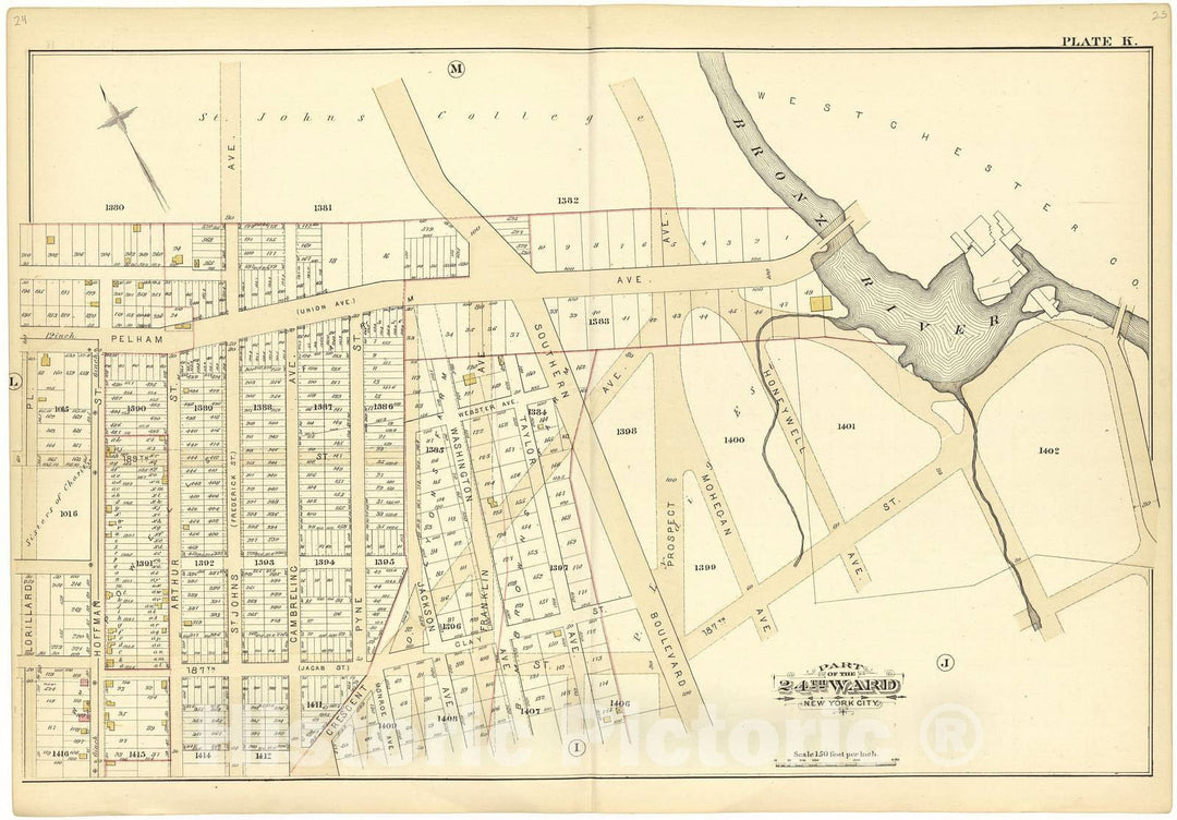 Historic 1882 Map - Atlas of The 24th Ward, City of New York - Part of The 24th Ward New York City - Plate K - Atlas of The Twenty Fourth Ward, New York City