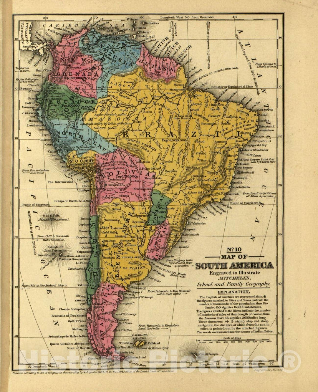 Historic 1839 Map - Mitchell's School Atlas. - South America