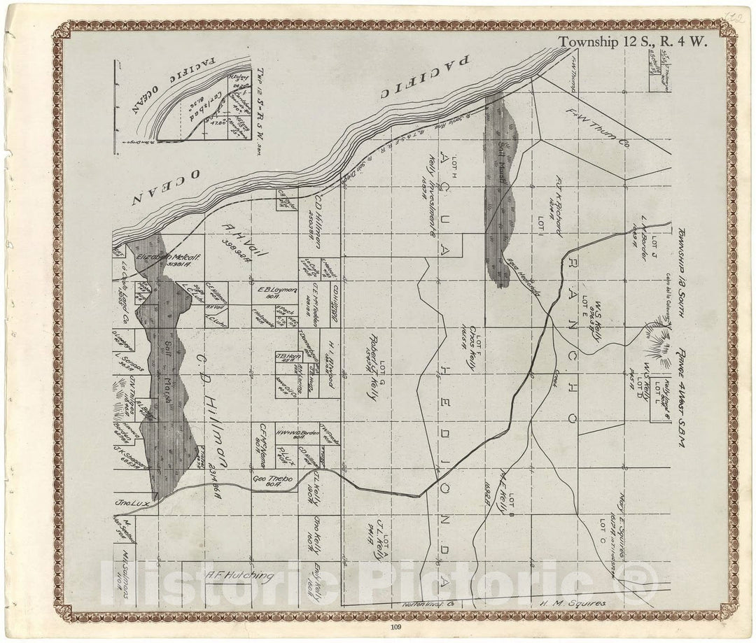 Historic 1912 Map - Plat Book of San Diego County, California - Township 12 S, R. 2 E