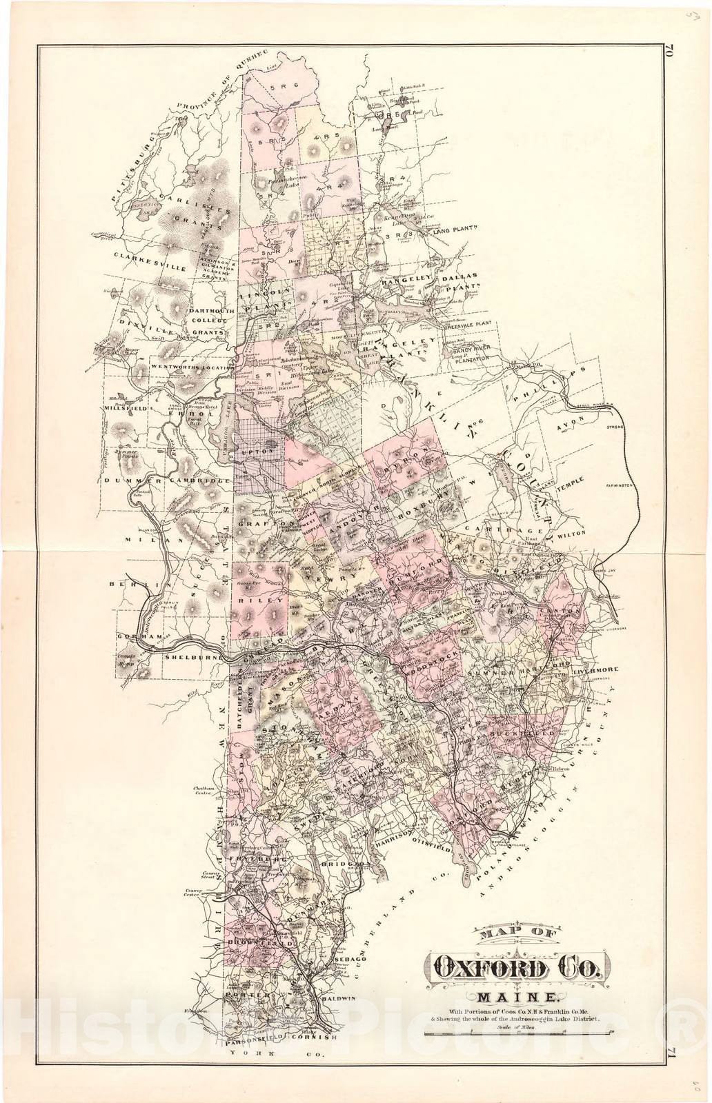 Historic 1887 Map - Colby's Atlas of The State of Maine - Map of Oxford Co. Maine