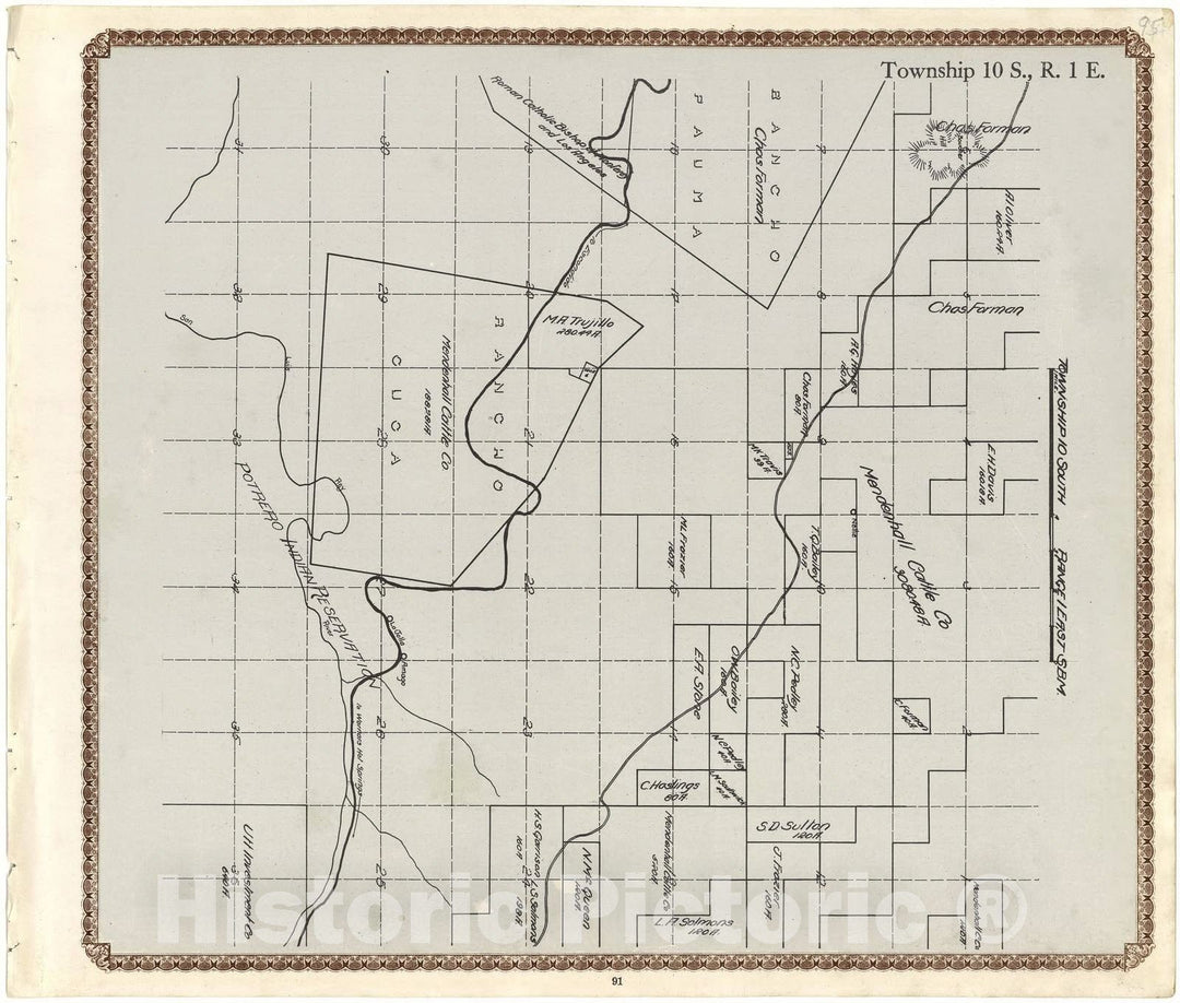 Historic 1912 Map - Plat Book of San Diego County, California - Township 10 S, R. 2 E