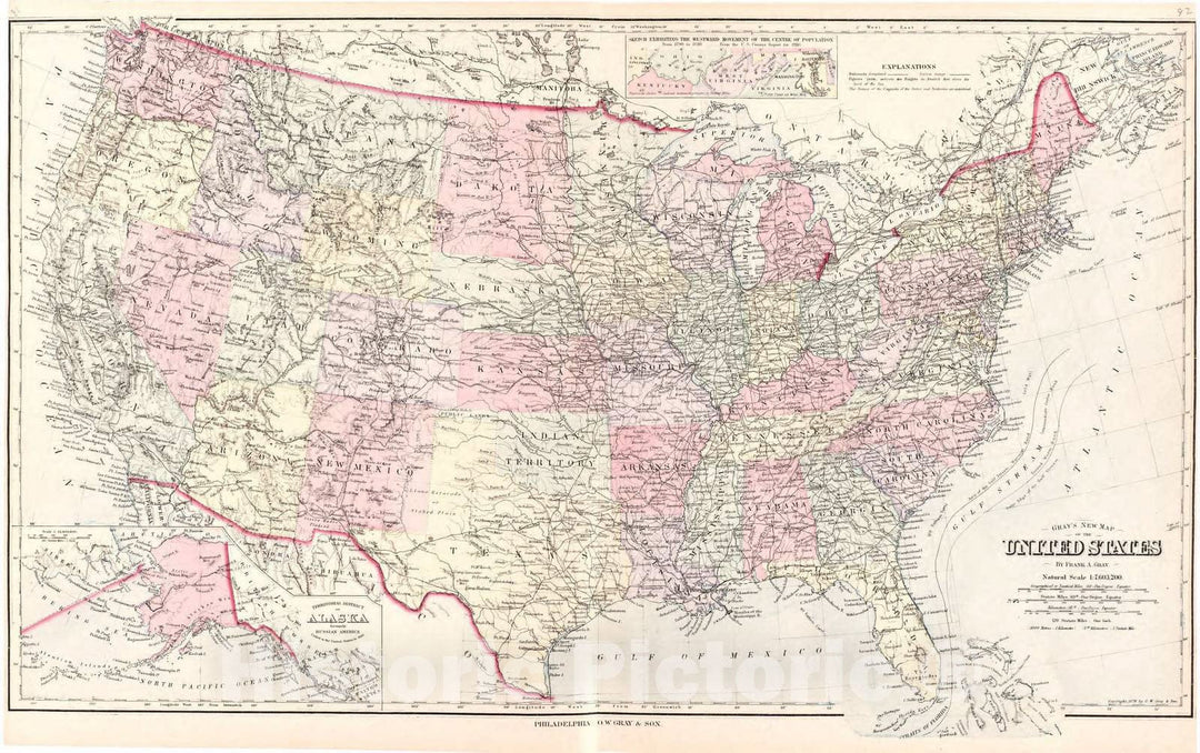 Historic 1887 Map - Colby's Atlas of The State of Maine - Gray's New Map of The United States