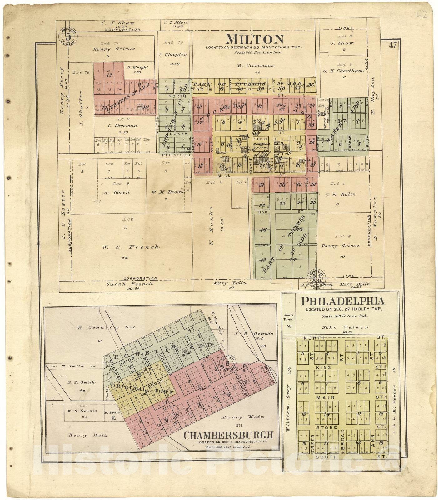 Historic 1895 Map - Plat Book of Pike County, Illinois - Milton; Chambersburgh; Philadelphia - Standard Atlas of Pike County, Illinois