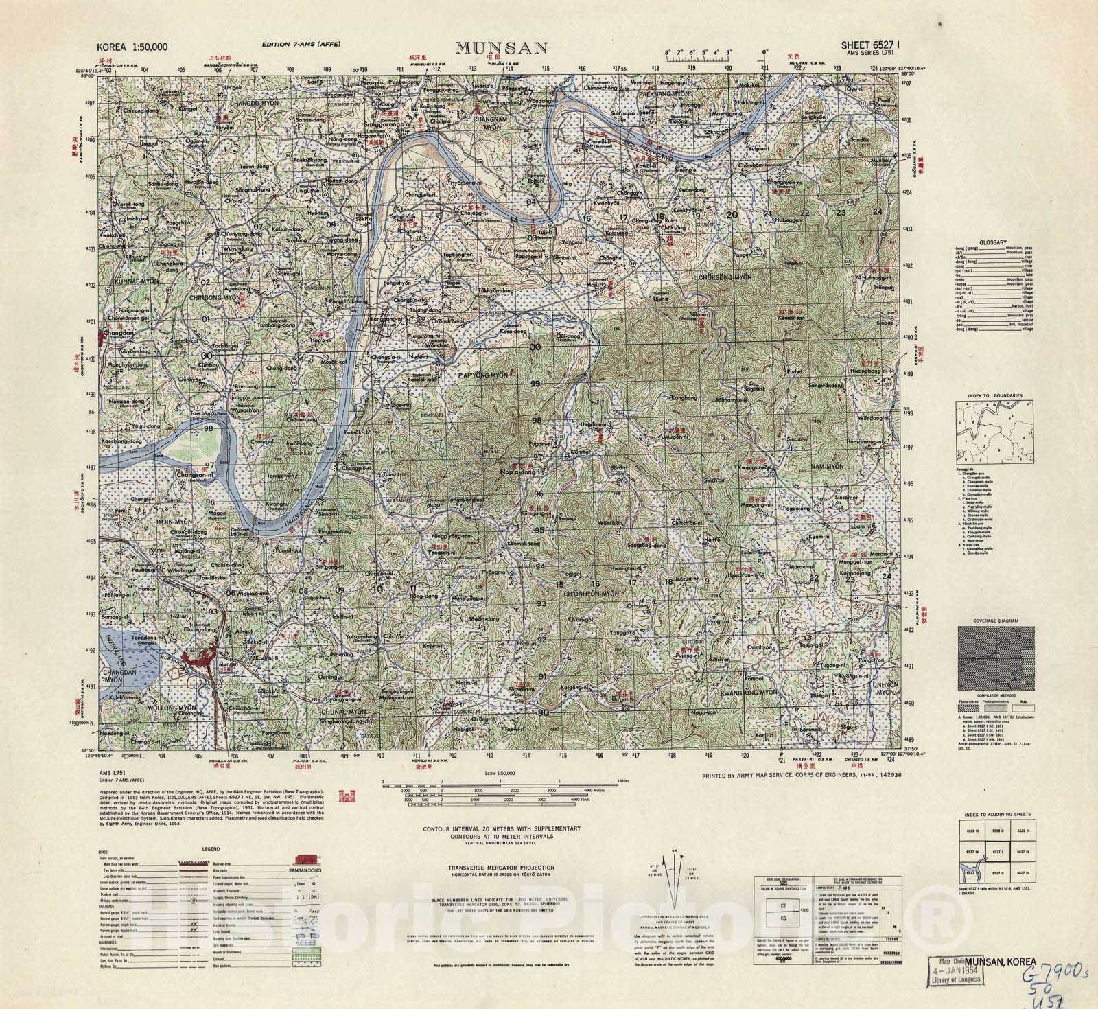 Historic 1945 Map - Korea 1:50,000 - Munsan, 1953 - Series L751