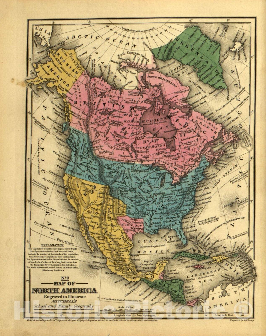 Historic 1839 Map - Mitchell's School Atlas. - North America