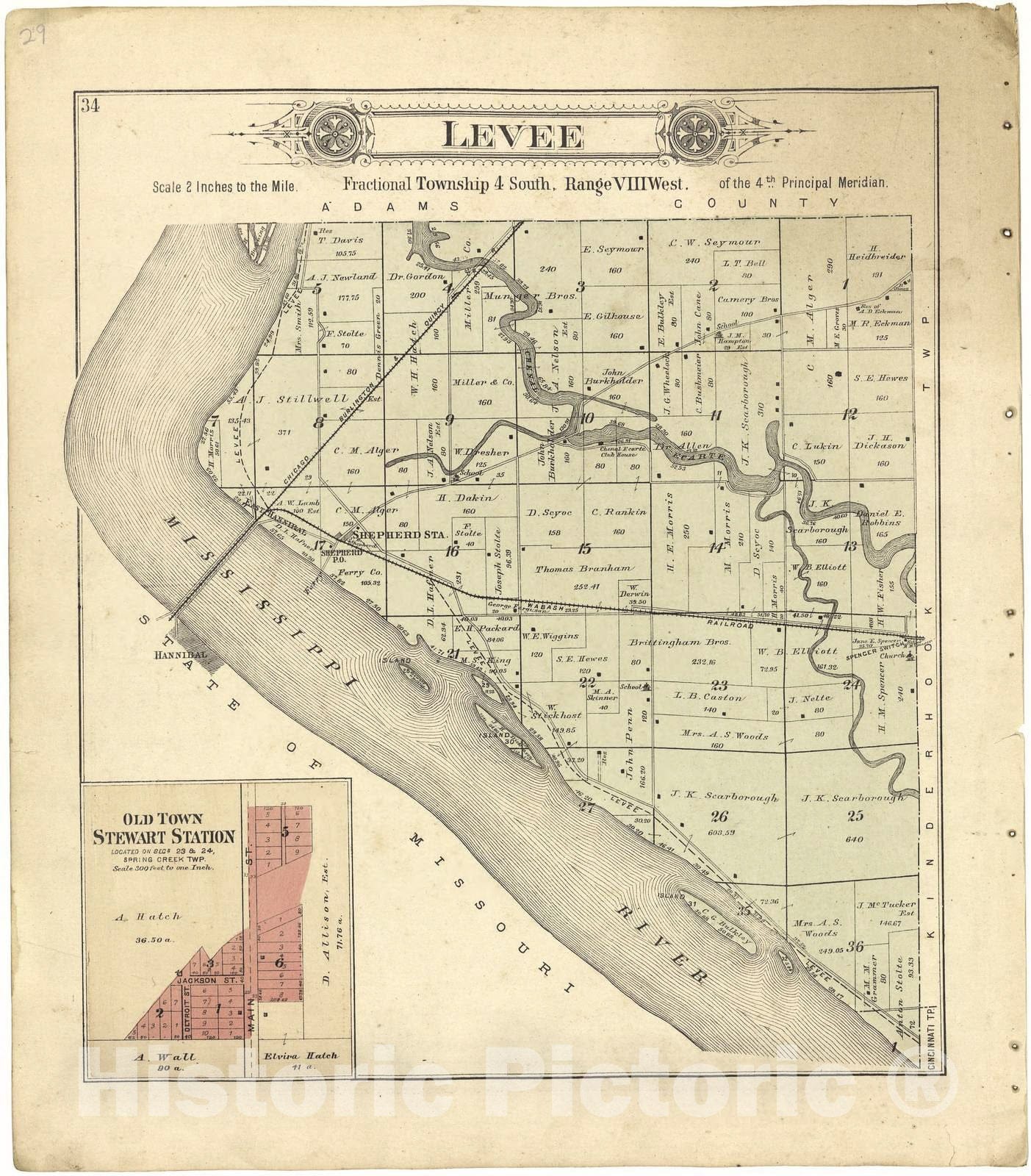 Historic 1895 Map - Plat Book of Pike County, Illinois - Levee - Standard Atlas of Pike County, Illinois