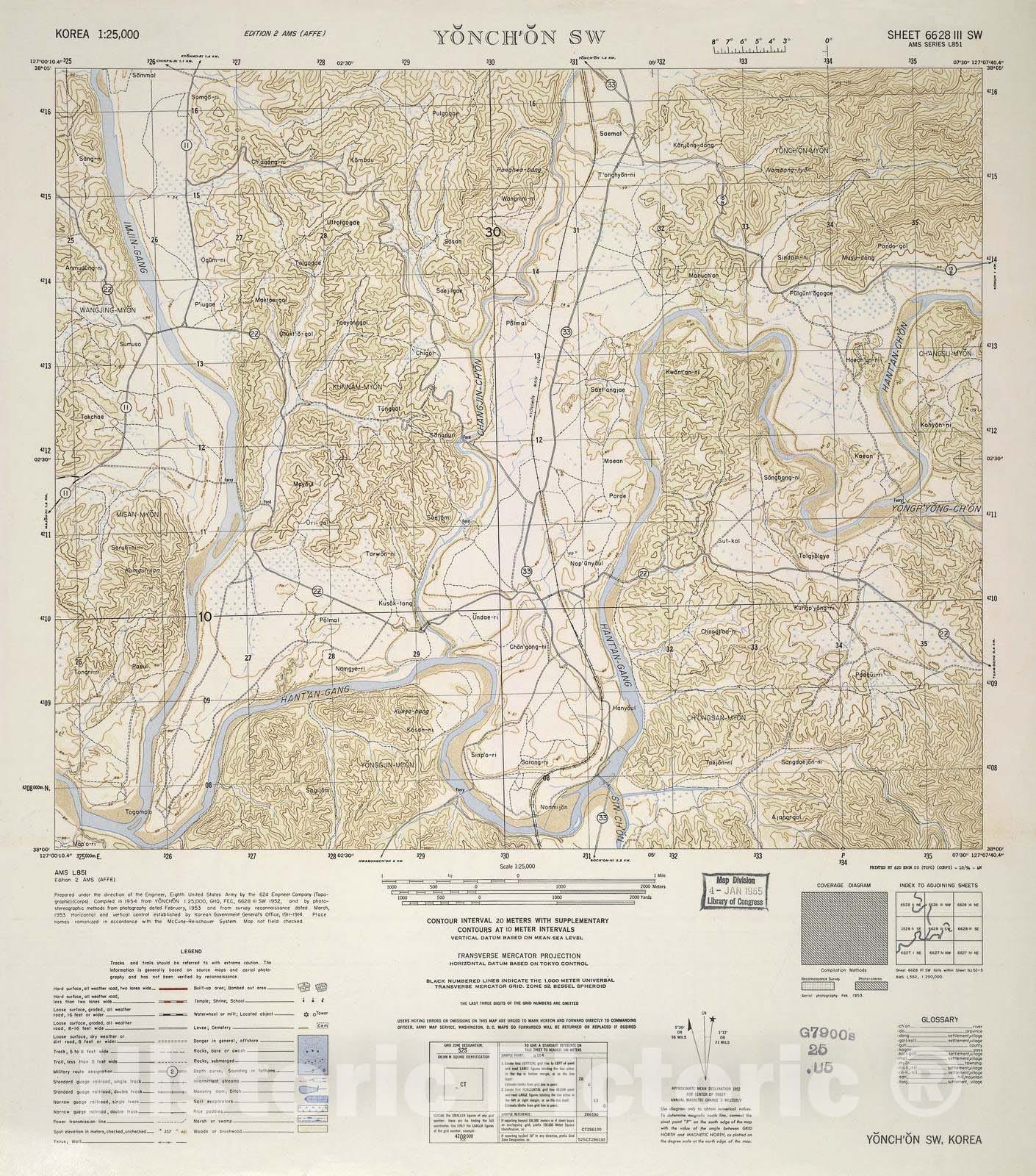 Historic 1952 Map - Korea 1:25,000 - Yonch'on SW - Series L851 1