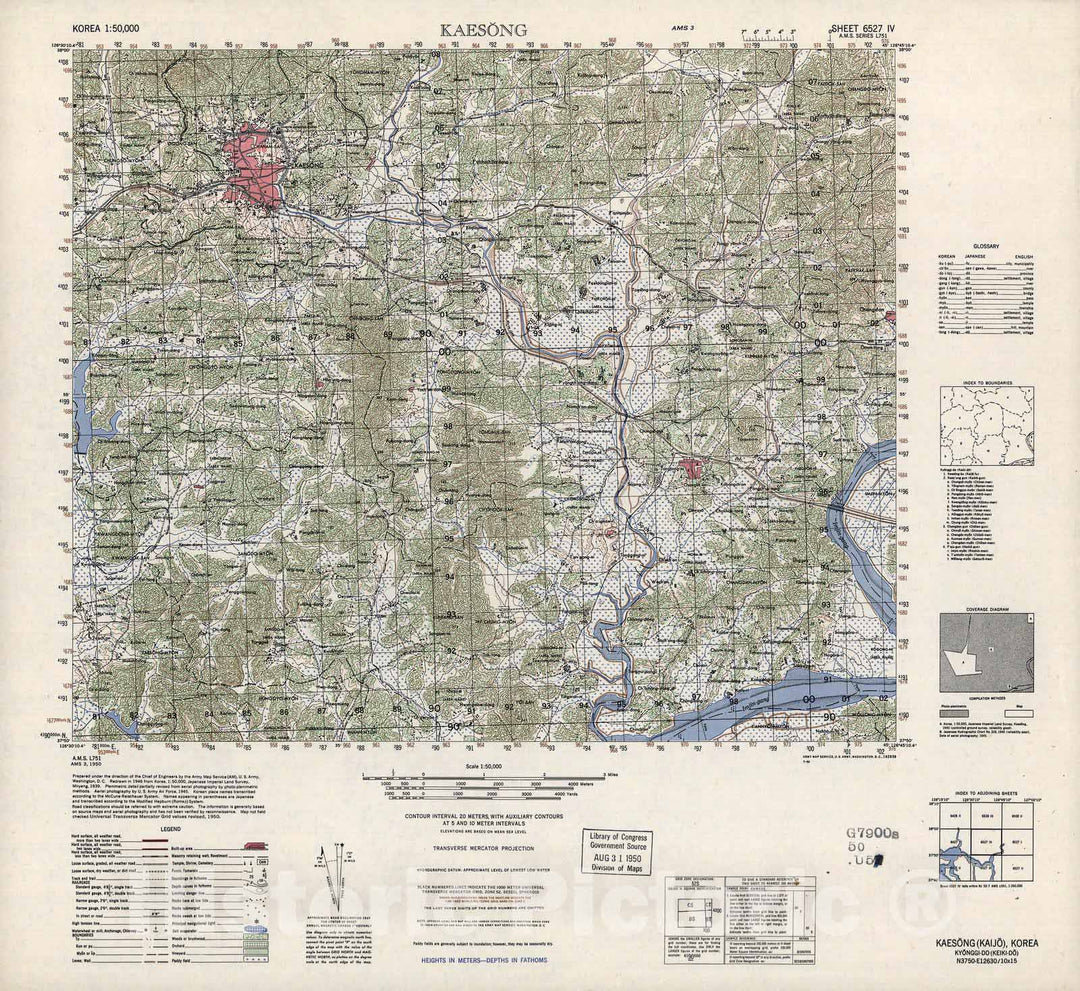 Historic 1945 Map - Korea 1:50,000 - Kaesong, 1950 - Series L751