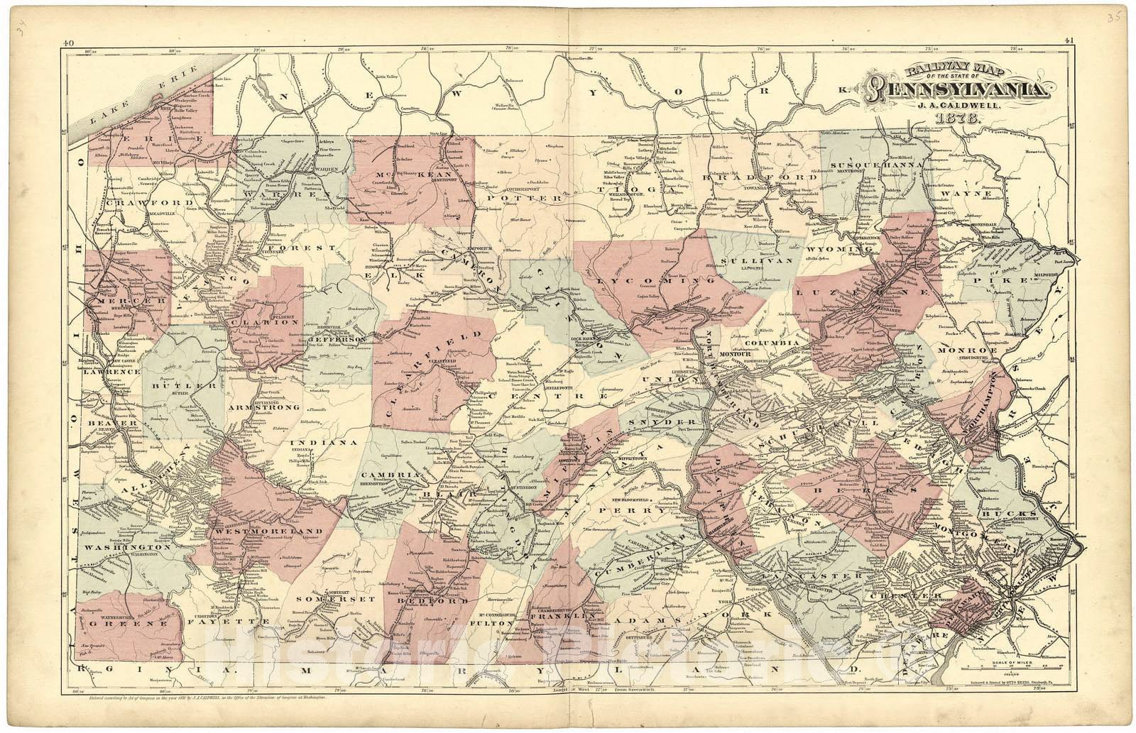 Historic 1878 Map - Atlas of Jefferson County, Pennsylvania - Railway Map of The State of Pennsylvania 1878