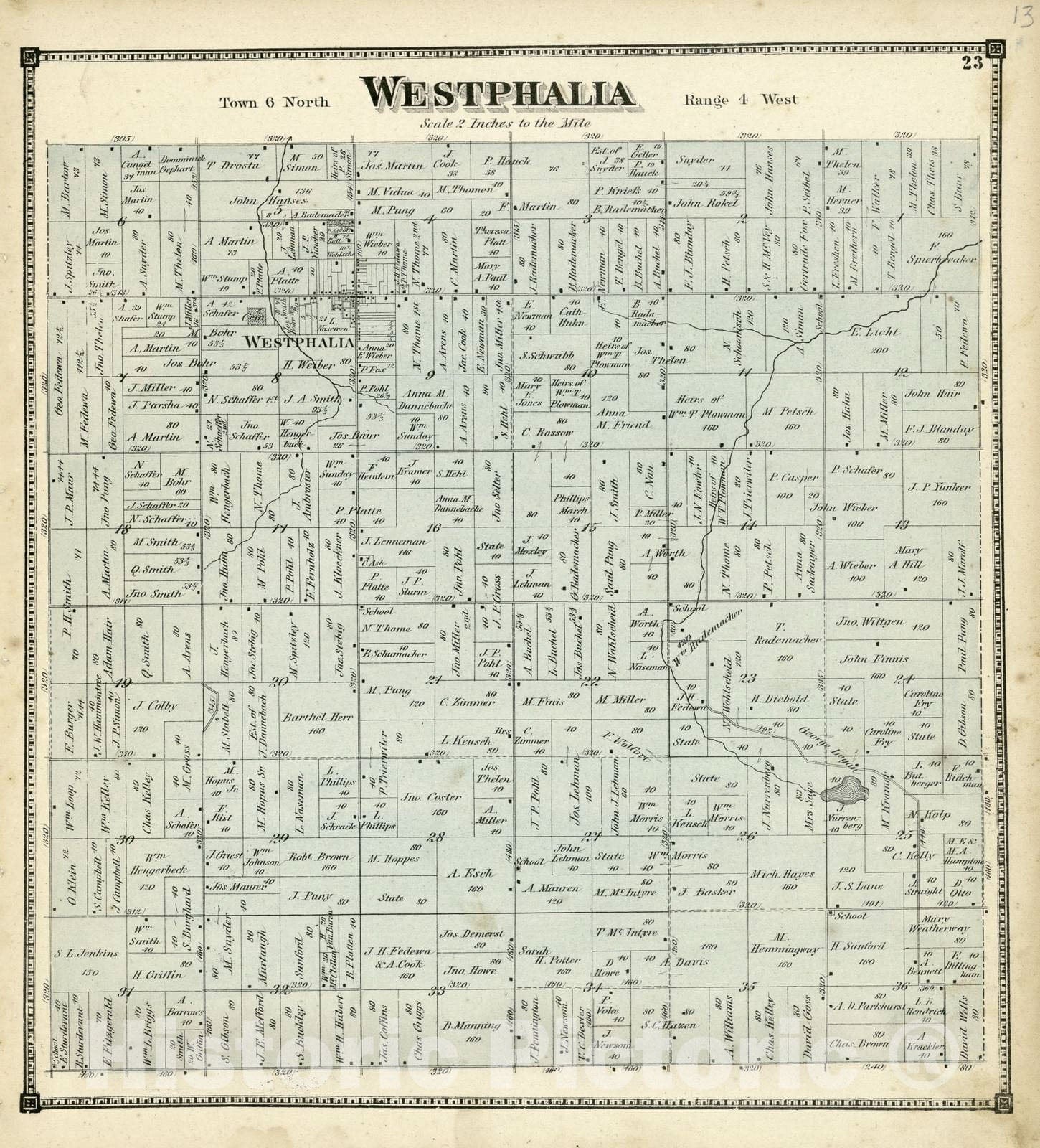 Historic 1873 Map - Atlas of Clinton County, Michigan - Westphalia; Wacousta; Dewitt