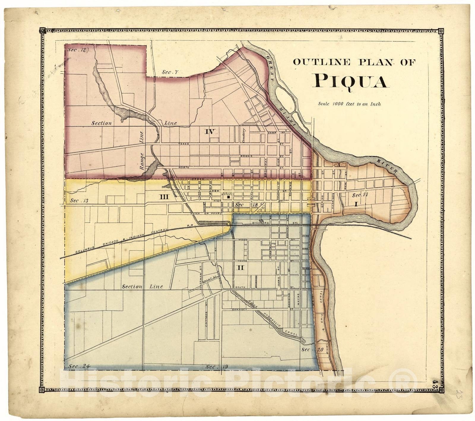 Historic 1871 Map - Atlas of Miami Co, Ohio - Outline Plan of Piqua - Atlas of Miami County, Ohio