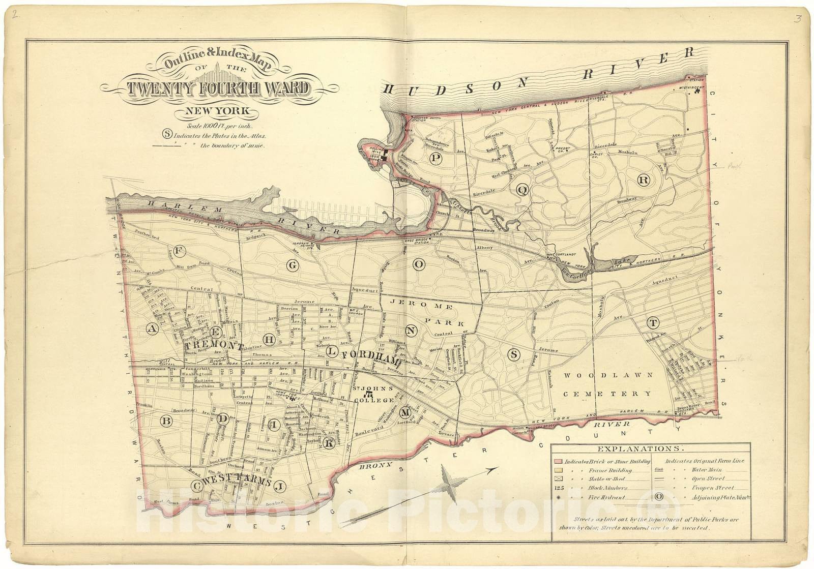 Historic 1882 Map - Atlas of The 24th Ward, City of New York - Outline & Index Map of The Twenty Fourth Ward New York - Atlas of The Twenty Fourth Ward, New York City