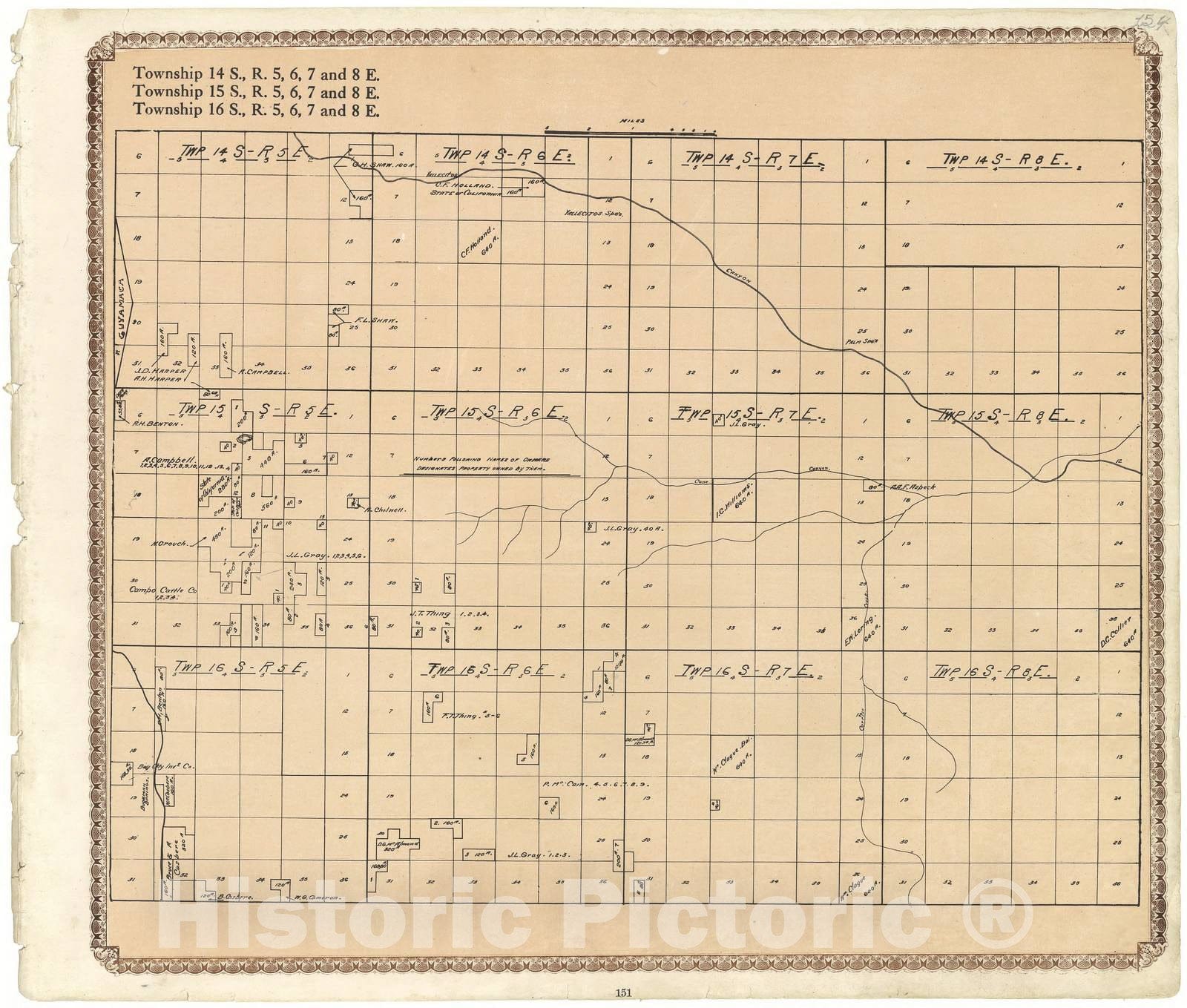 Historic 1912 Map - Plat Book of San Diego County, California - Townships 14, 15 and 16 S, R. 5, 6, 7 and 8 E;