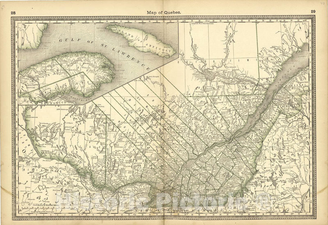 Historic 1882 Map - Historical Hand-Atlas, Illustrated - Map of Quebec - Historical Hand Atlas, Illustrated, General & Local